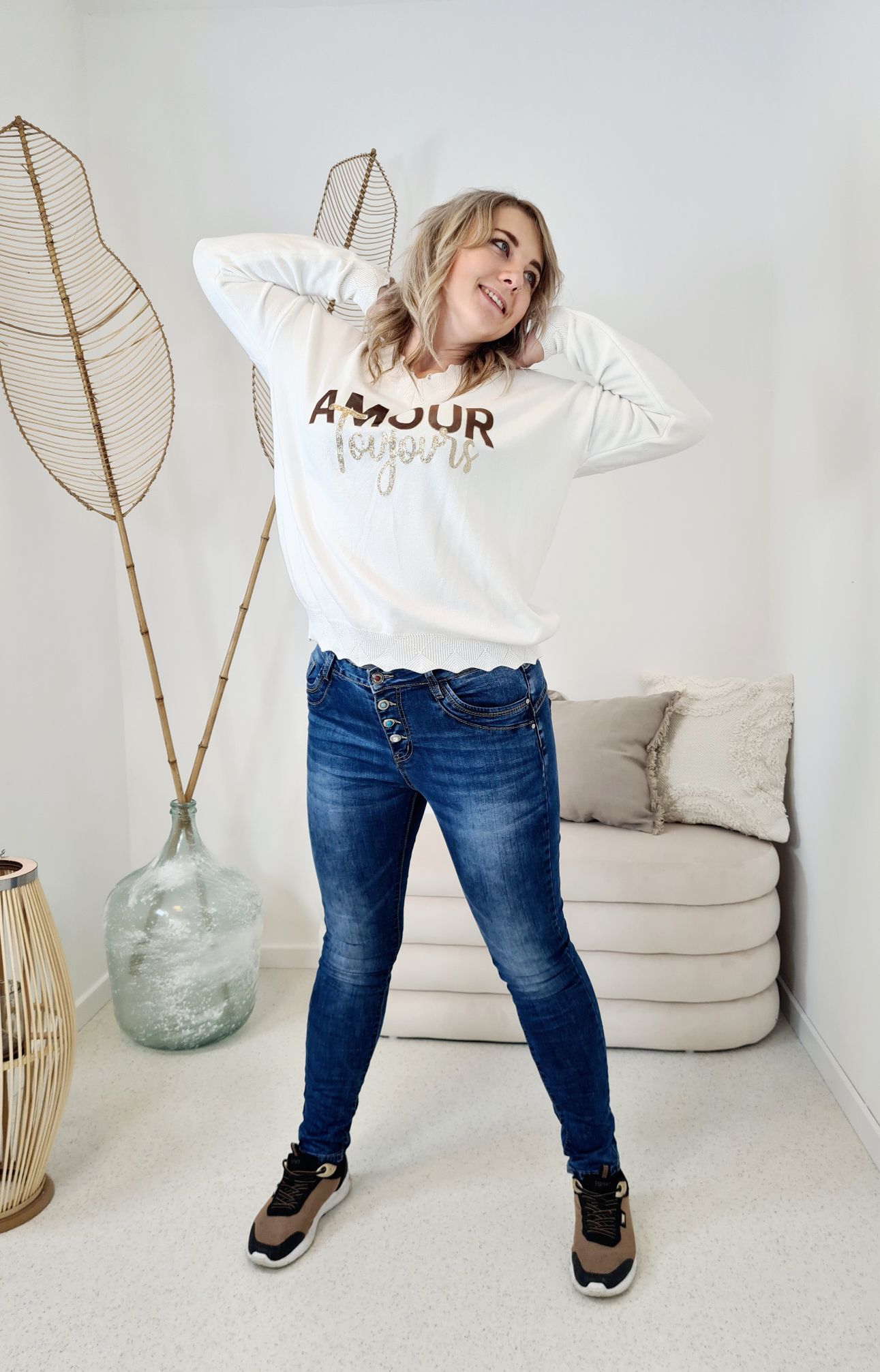 LONGSLEEVE SHIRT AMOUR TOUJORS CREME 34-42Made in Italy Langarm Pullover Oversize LONGSLEEVE SHIRT AMOUR TOUJORS CREME 34-42Made in Italy Langarm Pullover Oversize