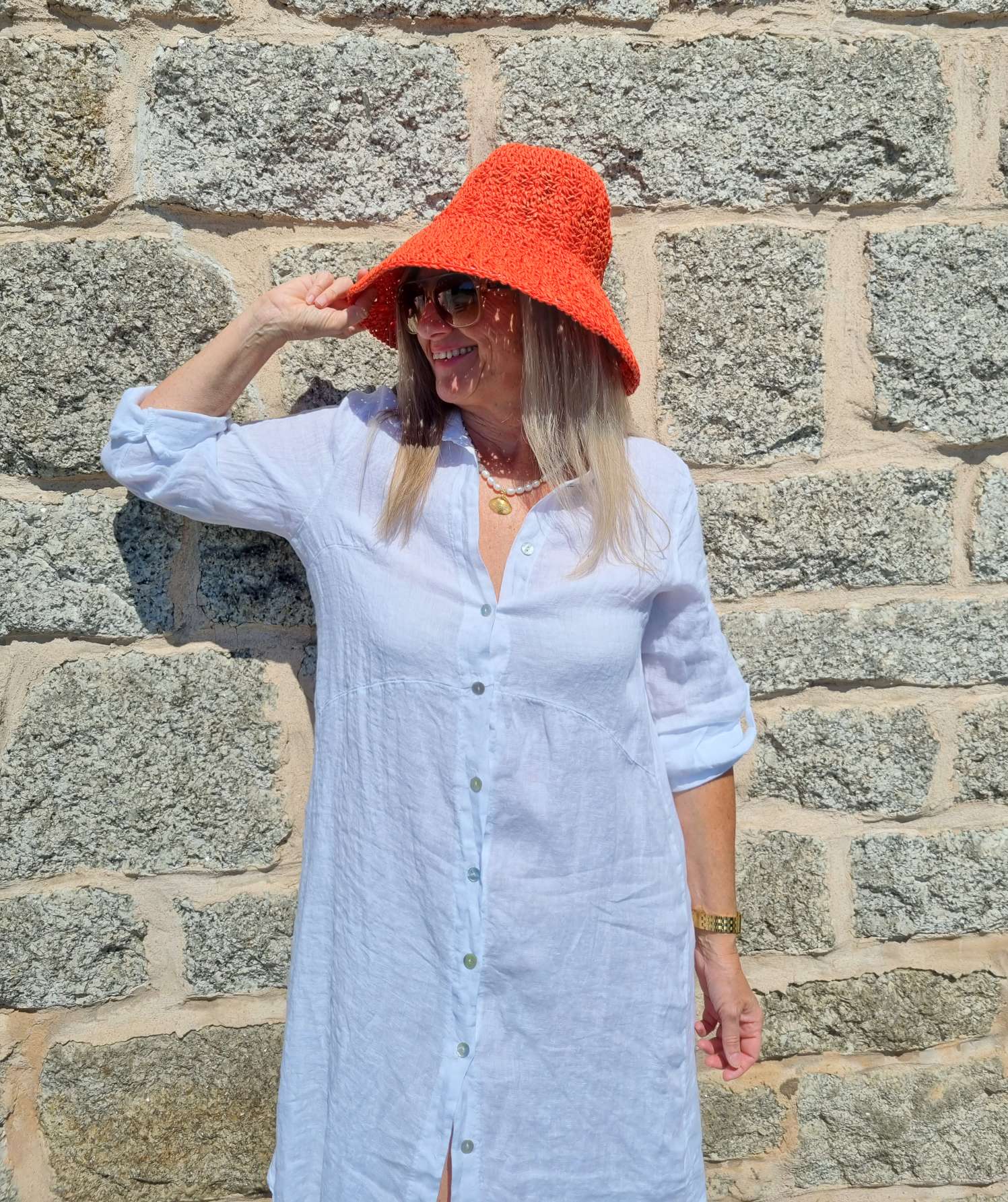 LINEN DESS WANDA 2 WEISS 34-40 Made in Italy Leinen Kleid Long Bluse Mantel LINEN DESS WANDA 2 WEISS 34-40 Made in Italy Leinen Kleid Long Bluse Mantel