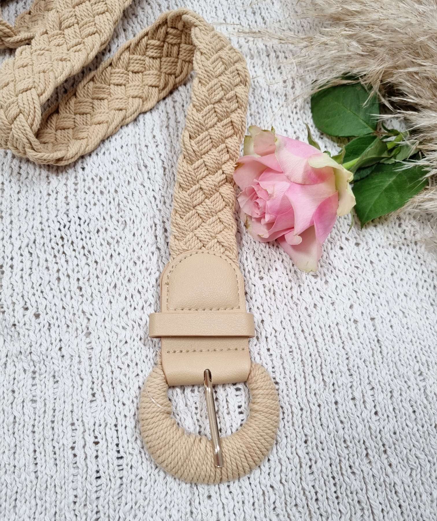 BELT PAROS NATUR geflochtener Damen Baumwolle Hüftgürtel mit Schnalle Gürtel