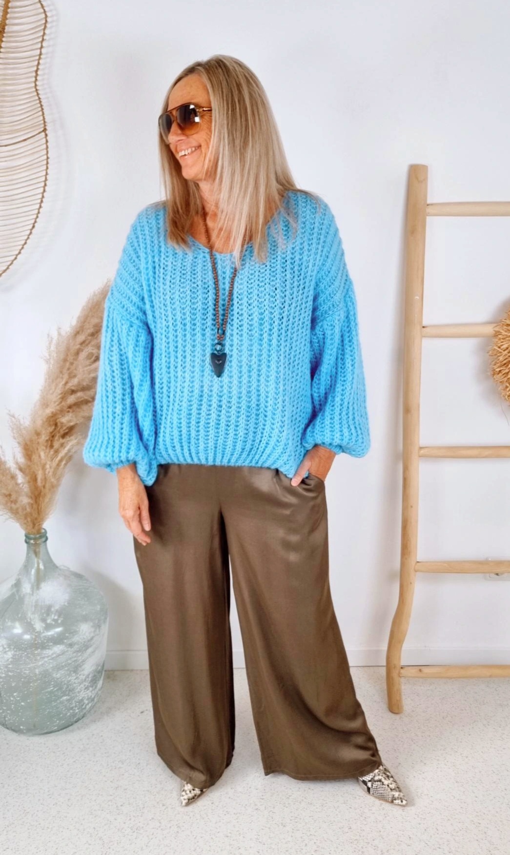 OVERSIZE KNIT SWEATER MALENA HELLBLAU Strickpullover Pullover 34-42/44 Made in Italy versch. Farben OVERSIZE KNIT SWEATER MALENA HELLBLAU Strickpullover Pullover 34-42/44 Made in Italy versch. Farben