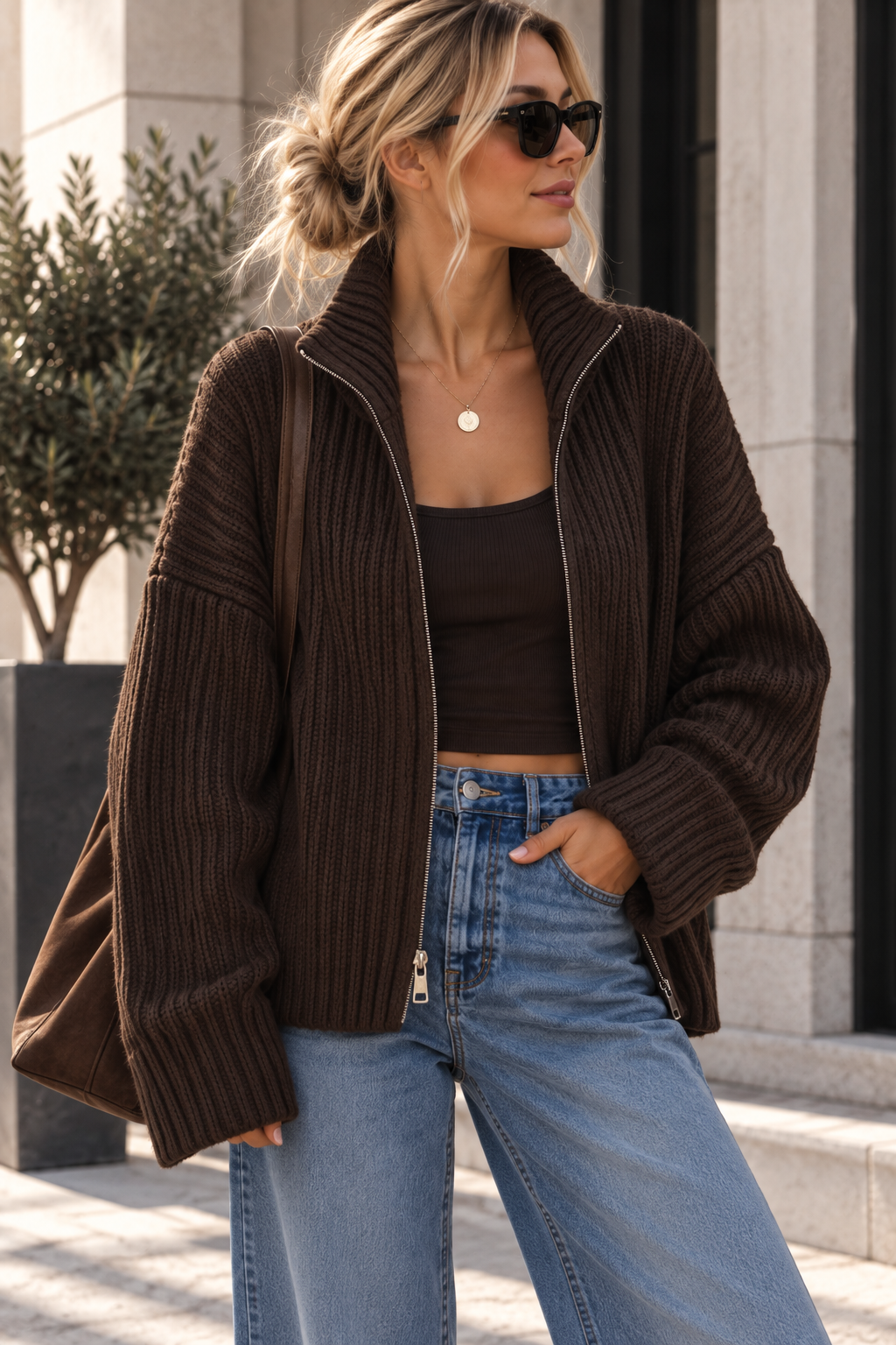 Uni Strickjacke mit Zwei-Wege-Zipper & breitem Rippkragen | SJ0103 | Made in Italy