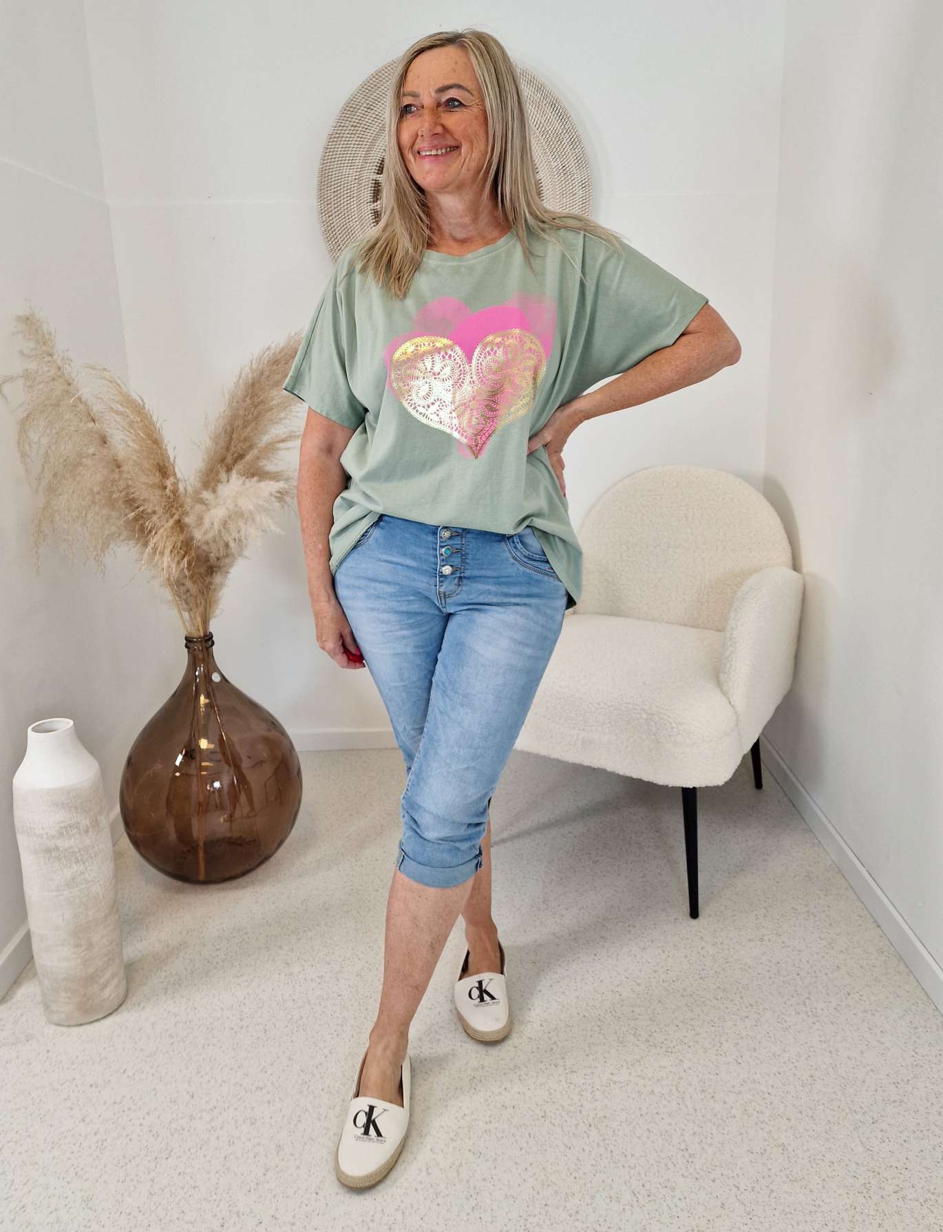 BASIC SHIRT MANDALA KHAKI PINK Trend Made in Italy  36 - 42 