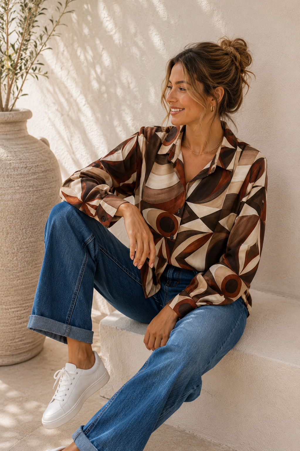 Kofferstoff Bluse Retro Print – No. BL011 | Made in Italy | passt ca. Gr. 34–42