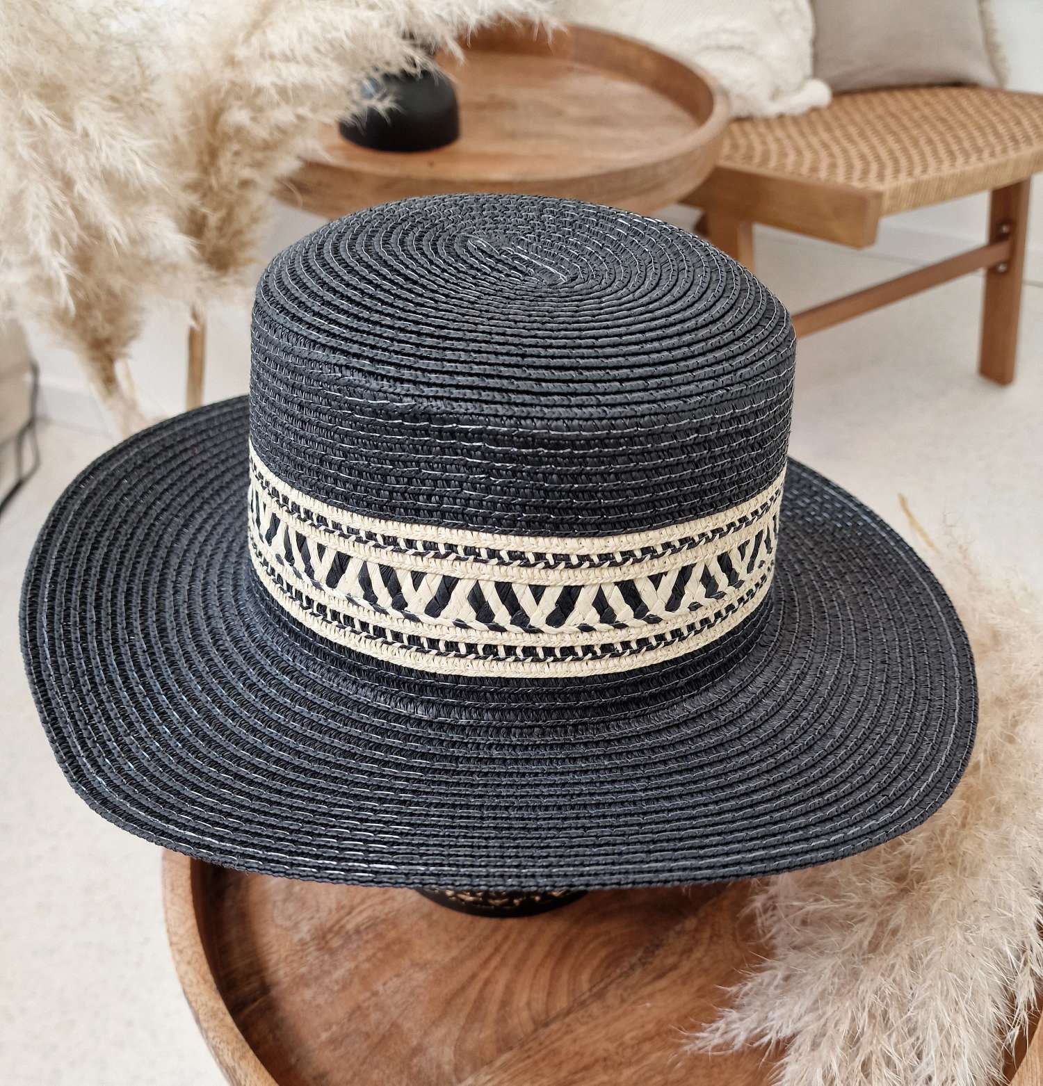 STROHHUT ENNO SCHWARZ Italy Design geflochtener Sonnenhut Sommerhut Mütze