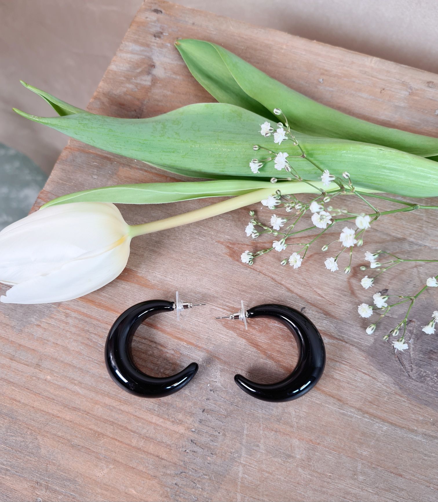 OHRRINGE FLASHBACK SCHWARZ Italy Design Creolen Modeschmuck