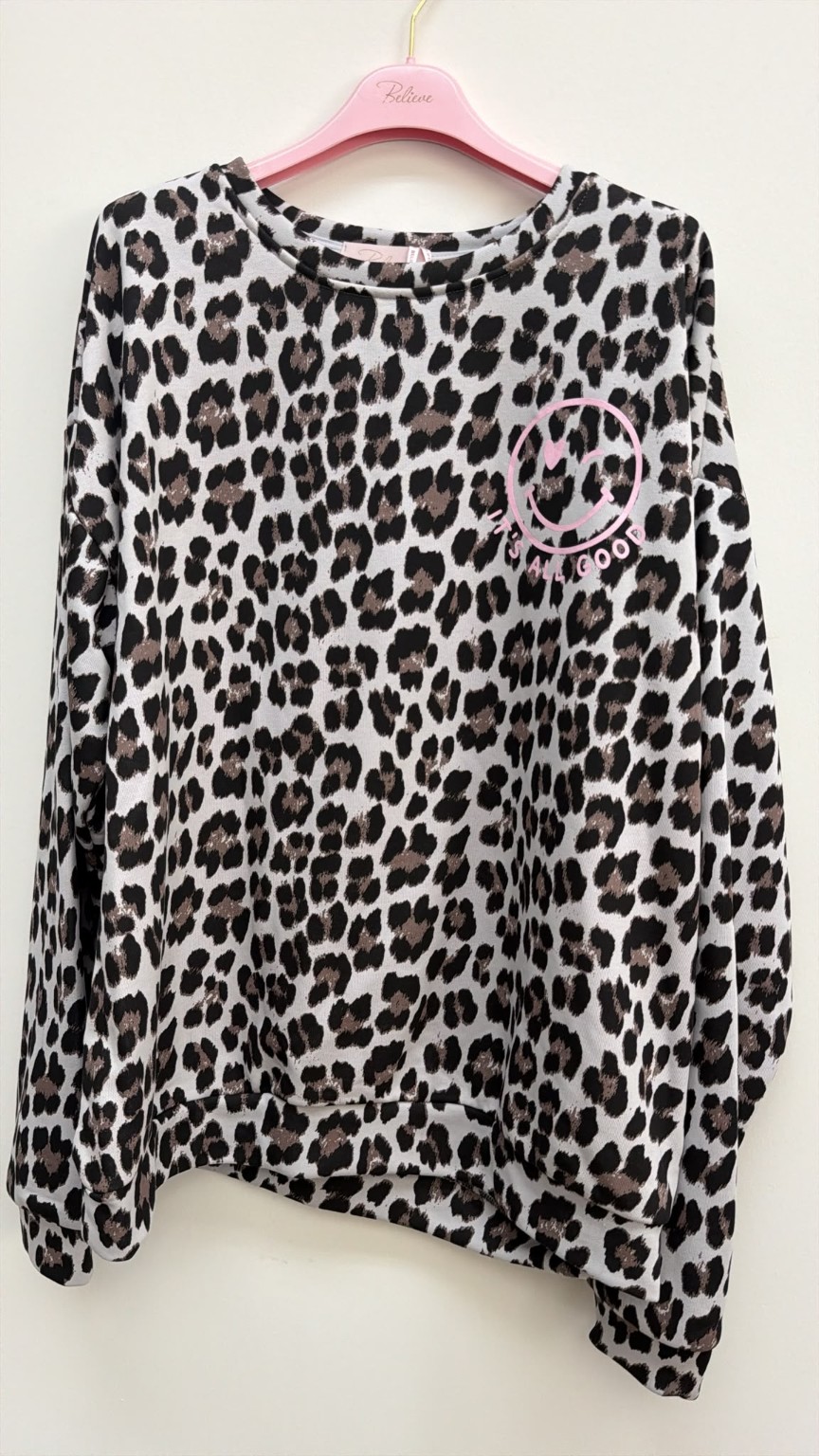 Sweatshirt „Happy Vibes NINA LEO“ – Made in Italy Gr. 34-42/44