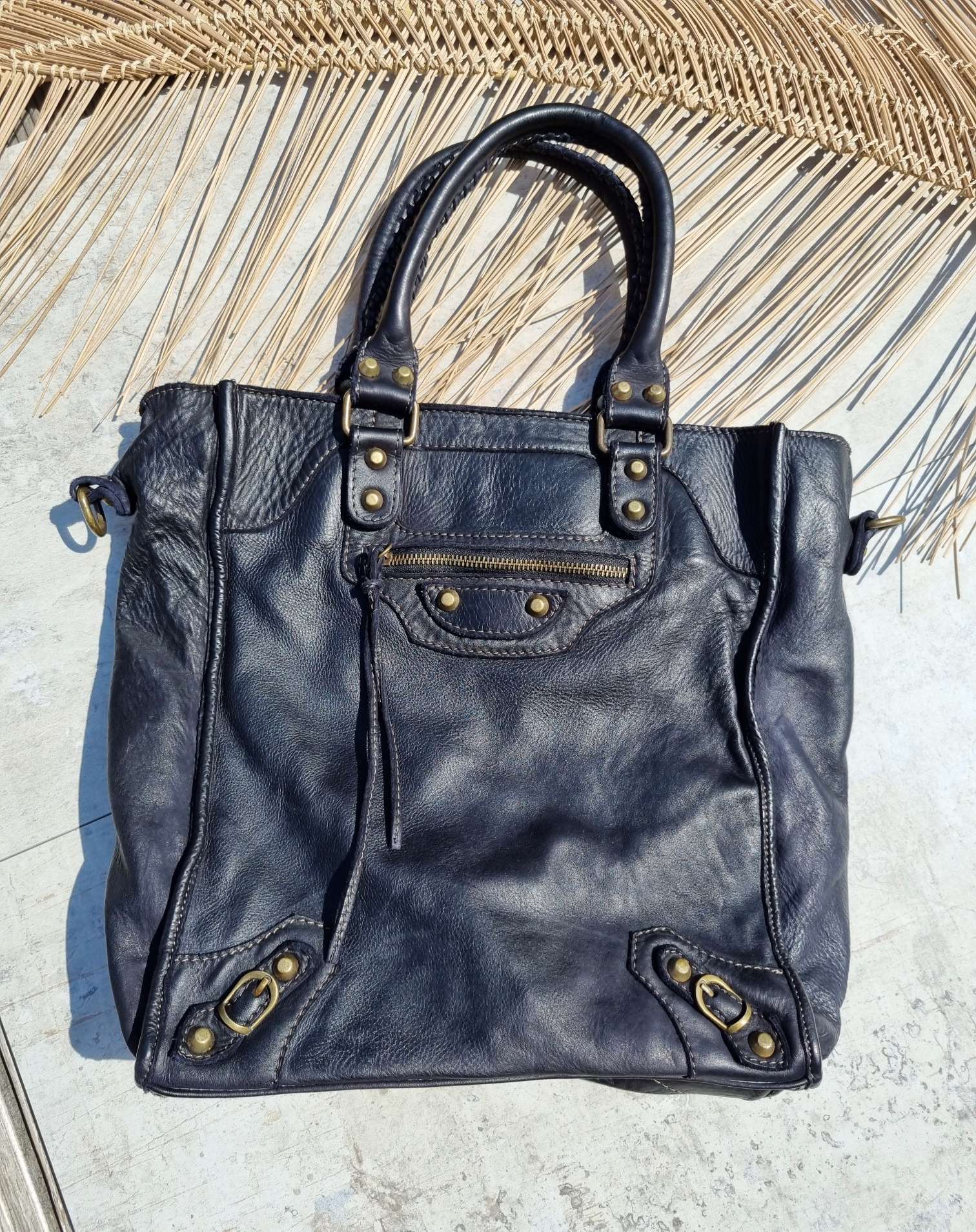 LEDER SHOPPER NIZZA SCHWARZ gewaschenes Leder Ledertasche Shoppingbag Made in Italy LEDER SHOPPER NIZZA SCHWARZ gewaschenes Leder Ledertasche Shoppingbag Made in Italy