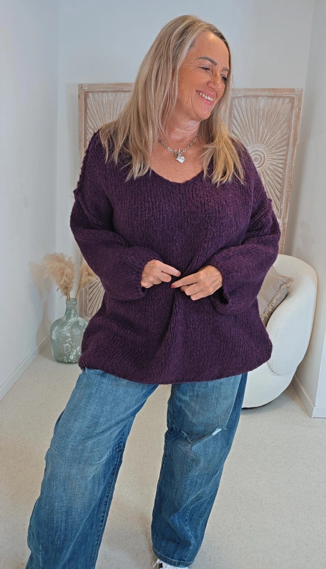 KNIT SWEATER ANGELINA Strickpullover Made in Italy 34-42/44 V-Ausschnitt