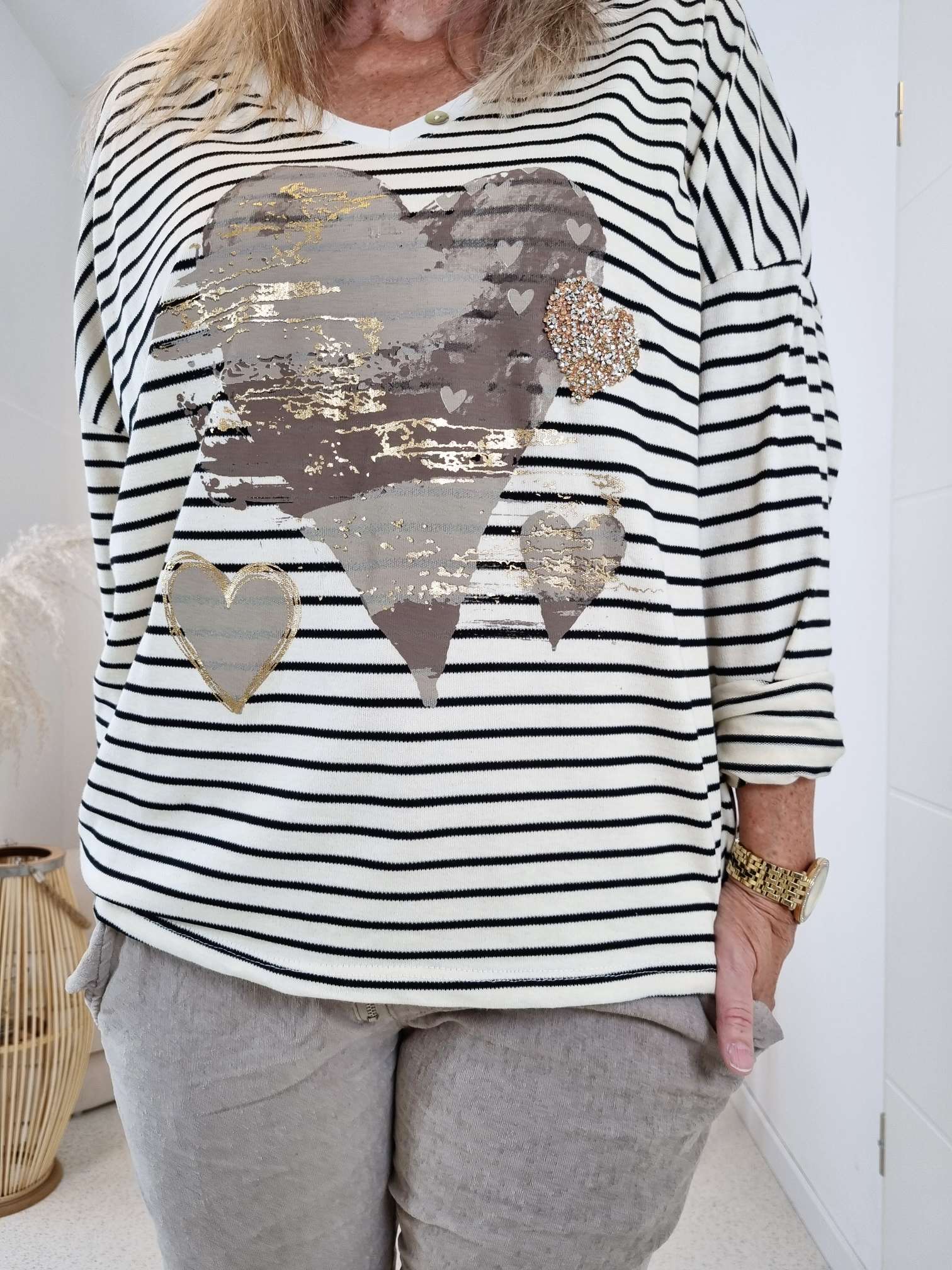 LONGSLEEVE SHIRT DANA SMALL STRIPES CREME 34-42 Made in Italy Langarm Pullover LONGSLEEVE SHIRT DANA SMALL STRIPES CREME 34-42 Made in Italy Langarm Pullover