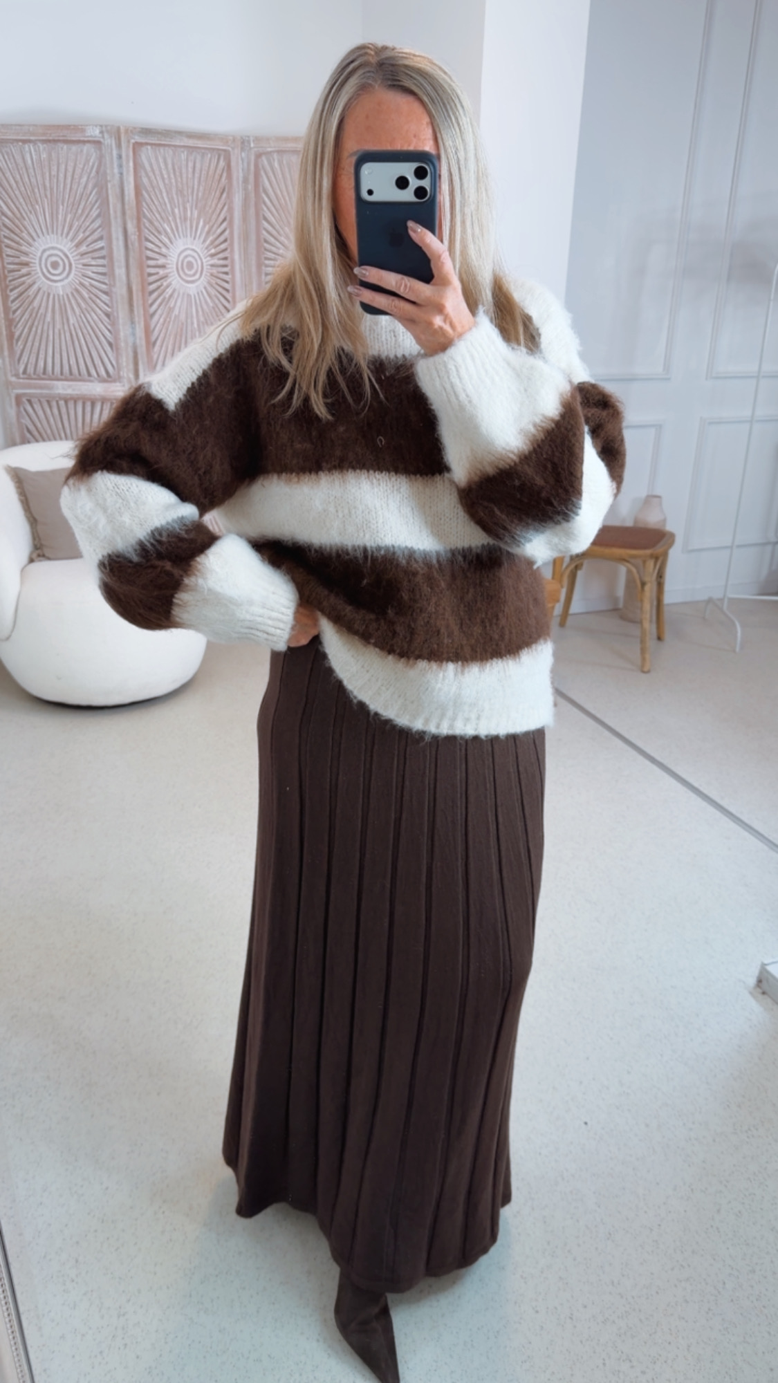 KUSCHELIGER PULLOVER SVENJA mit Blockstreifen 34-42 Made in Italy