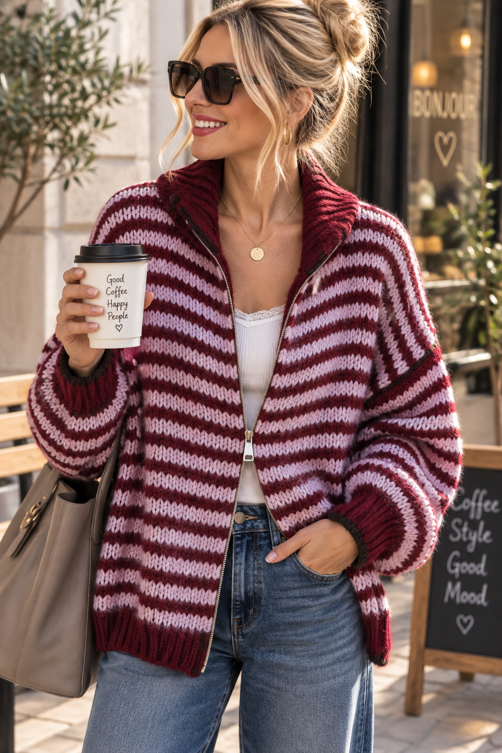 Cardigan mit Zwei-Wege-Reißverschluss – SJ0084 | Made in Italy 34-44 Strickjacke