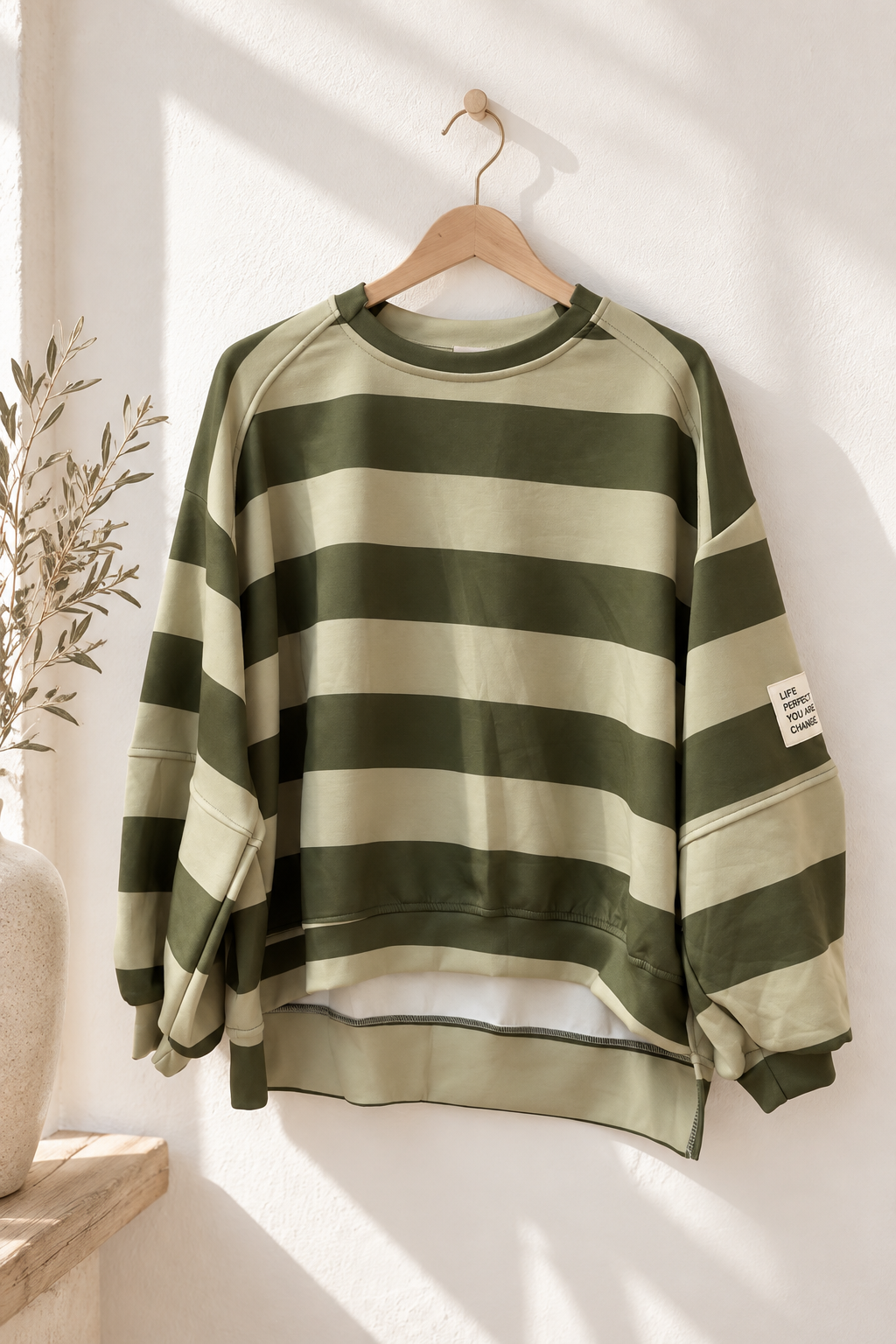 Sweater Butterstoff mit Blockstreifen & Patch I SW0070 I Made in Italy 34-42/44 Sweatshirt