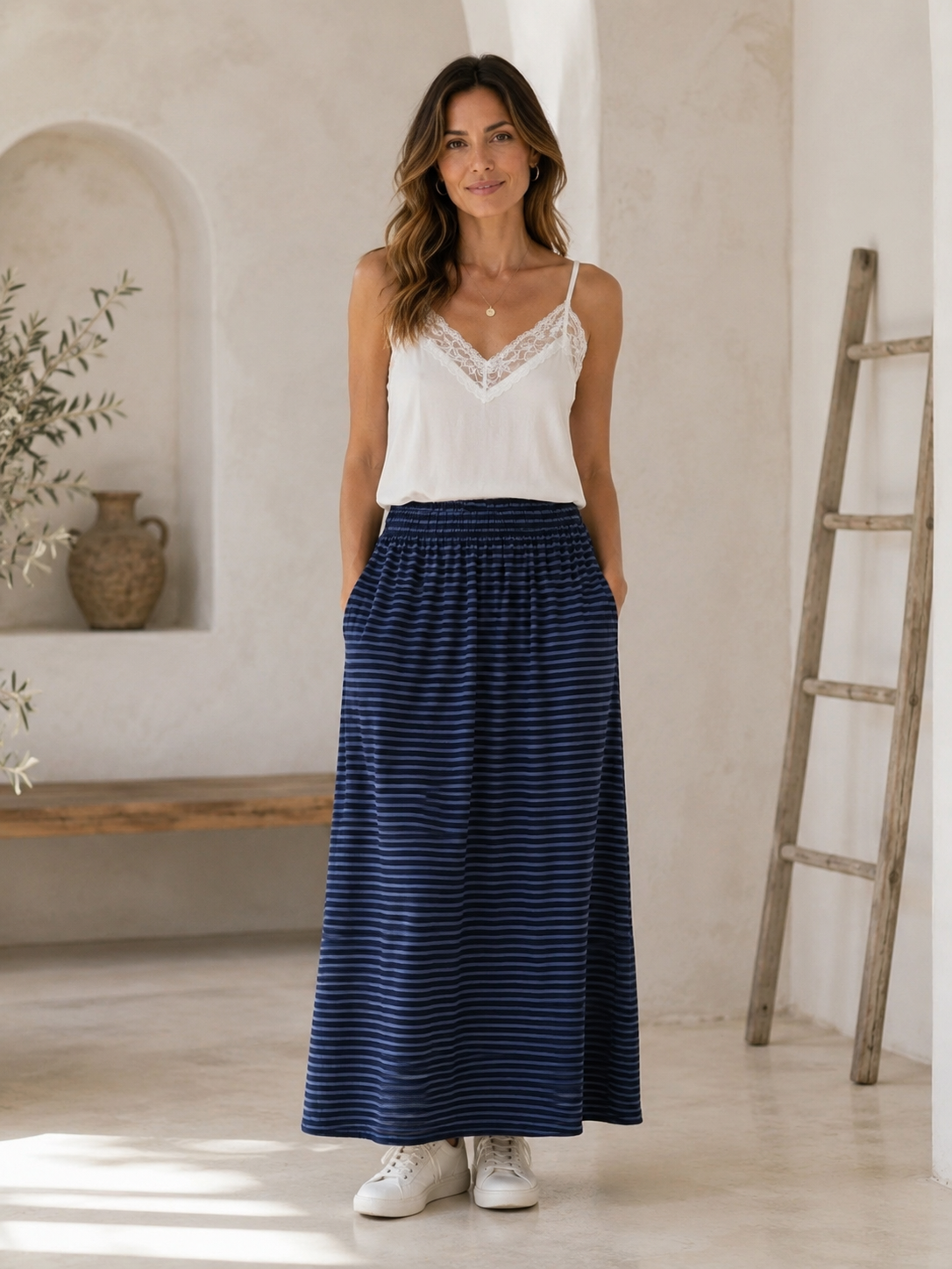 Maxirock Talea – gestreifter Lieblingsrock mit Seitenschlitzen Made in Italy 34-40/42 Skirt