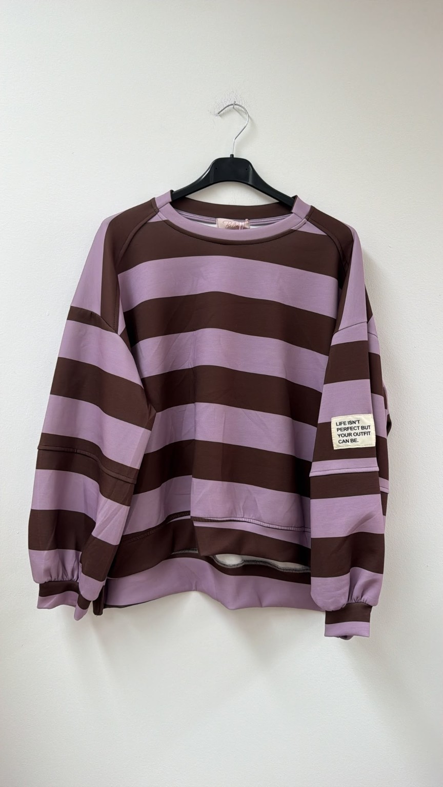 Sweater Butterstoff mit Blockstreifen & Patch I SW0070 I Made in Italy 34-42/44 Sweatshirt