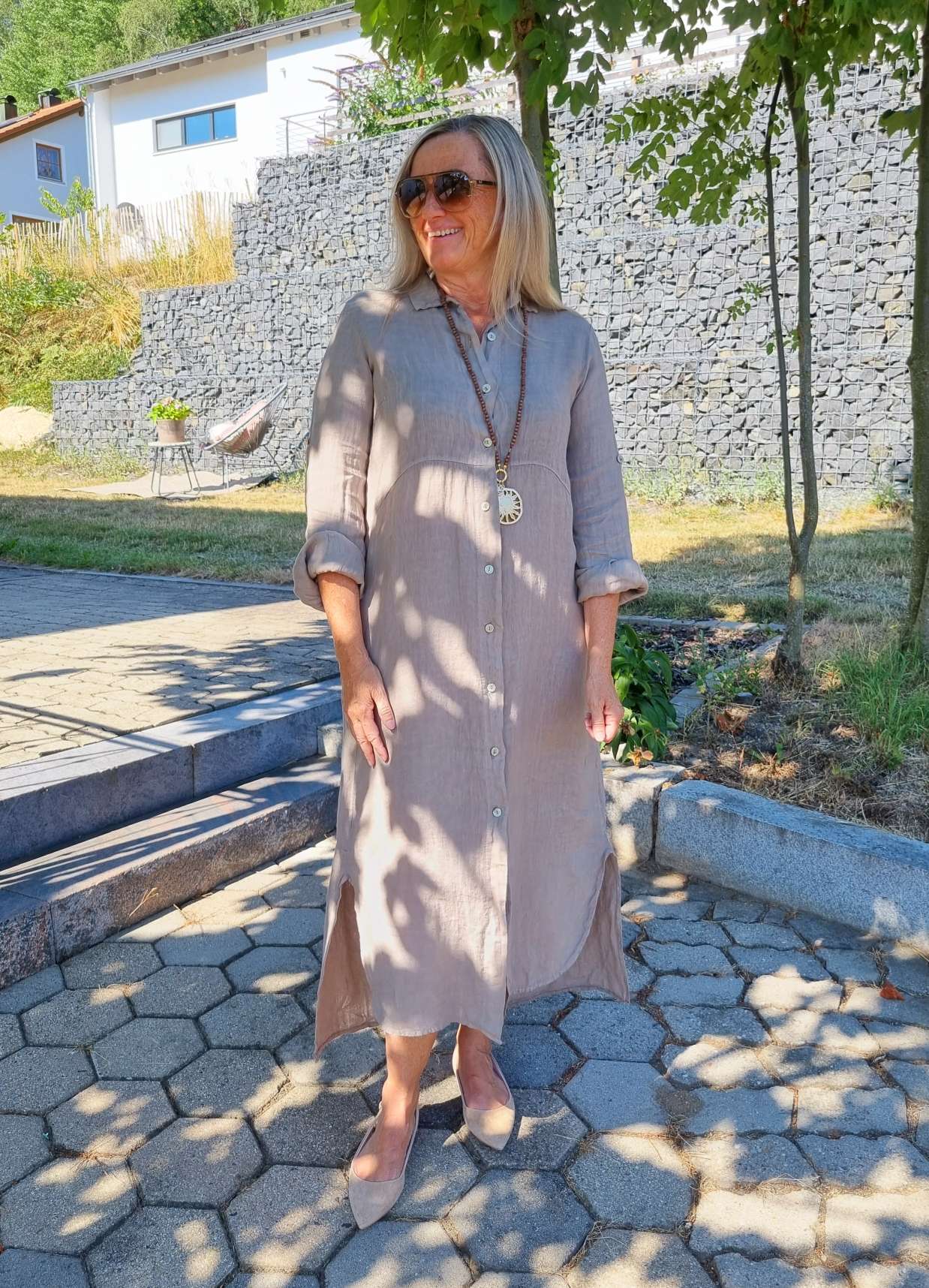 LINEN DESS WANDA 2 SCHLAMM 34-40 Made in Italy Leinen Kleid Long Bluse Mantel LINEN DESS WANDA 2 SCHLAMM 34-40 Made in Italy Leinen Kleid Long Bluse Mantel