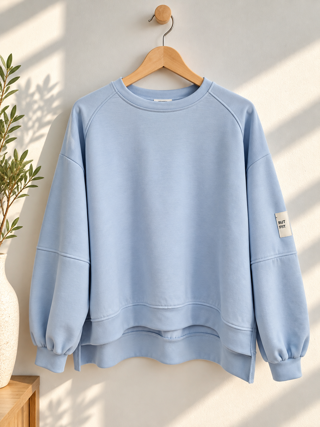 Butterstoff-Sweatshirt uni mit Statement-Patch – SW0094 Made in Italy Gr 34-42