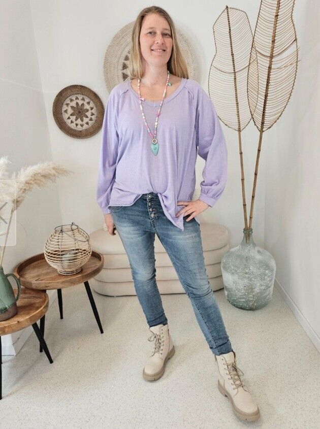 10 € LONGSLEEVESHIRT VERONIKA FLIEDER 34-42 Made in Italy Langarmshirt Bluse Shirt
