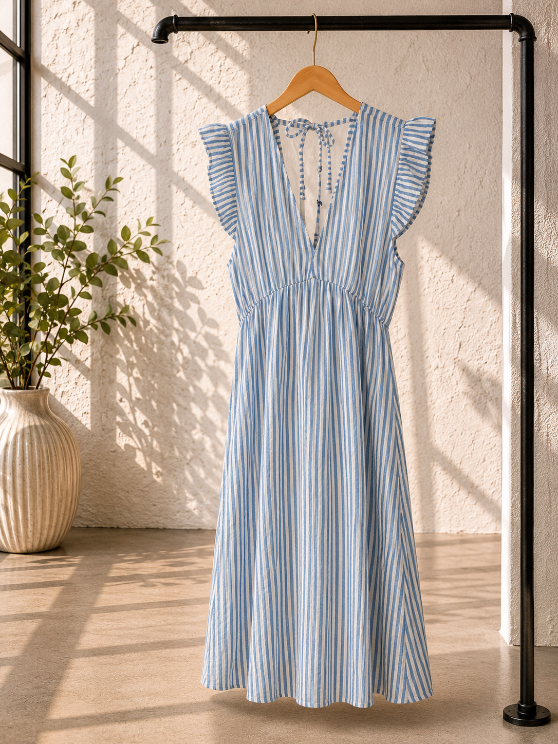 MUSSELIN KLEID ZOE STRIPES 34 - 42 Made in Italy ärmellos Rüsche