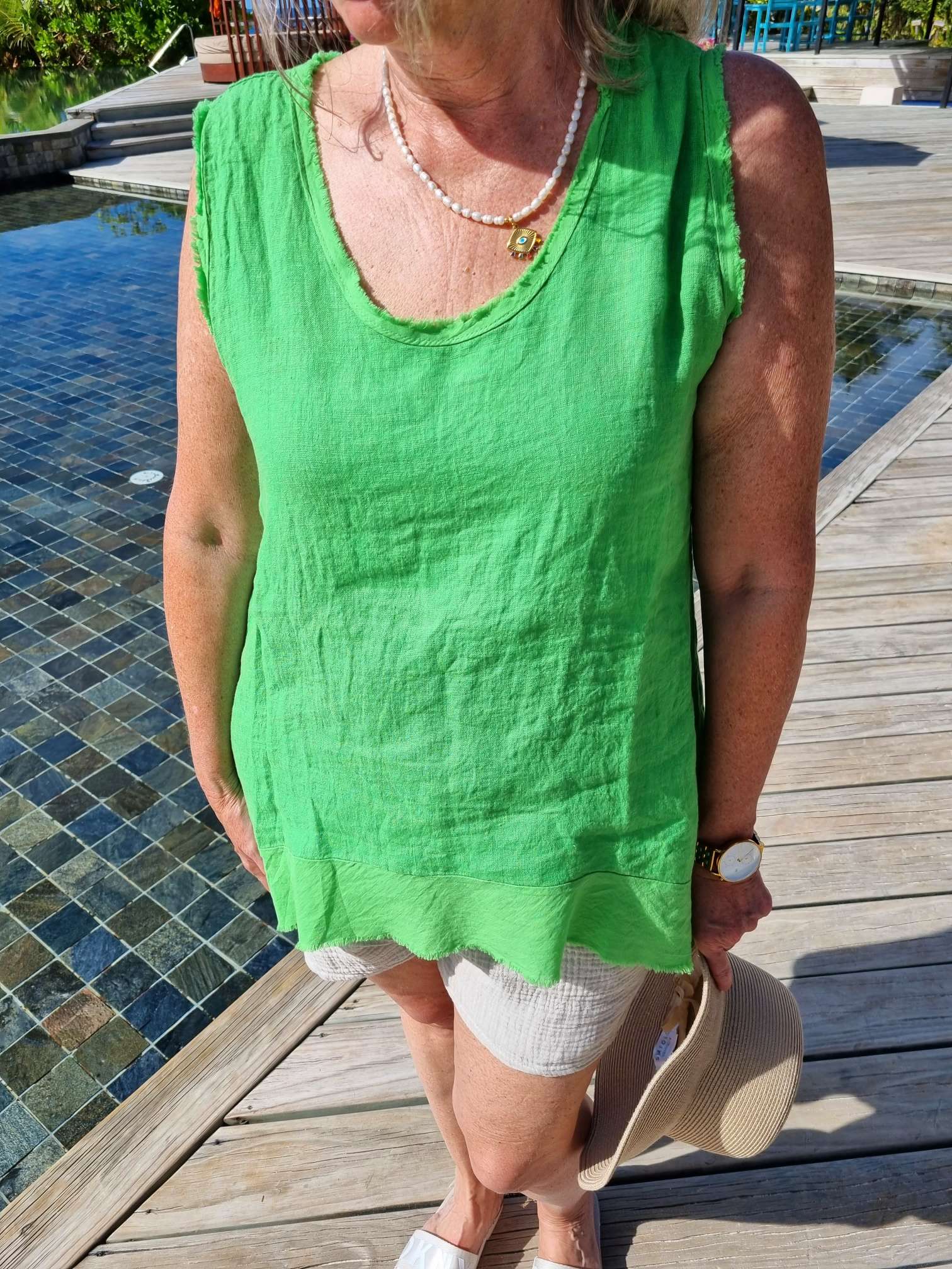 LINEN TOP WILMA GRÜN 34-42 Made in Italy Leinen Basic Shirt Kurzarm Tanktop Oversize LINEN TOP WILMA GRÜN 34-42 Made in Italy Leinen Basic Shirt Kurzarm Tanktop Oversize