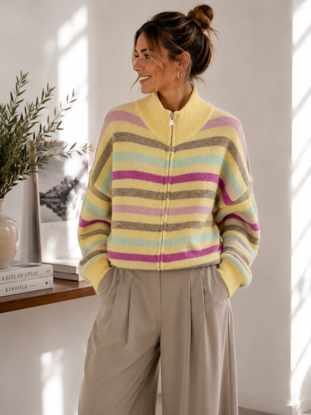 Strickjacke mit Streifen & Zwei-Wege-Reißverschluss Cardigan I NO.SJ0022 I Made in Italy 34-40/42