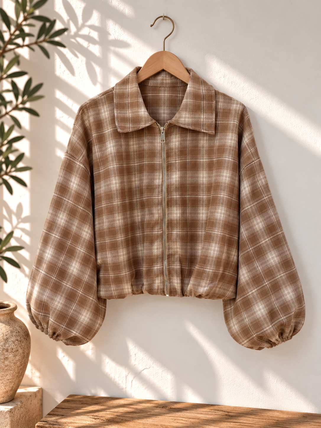 Flanell-Karojacke mit Ballonärmeln I J0133 I 34-44 I Made in Italy