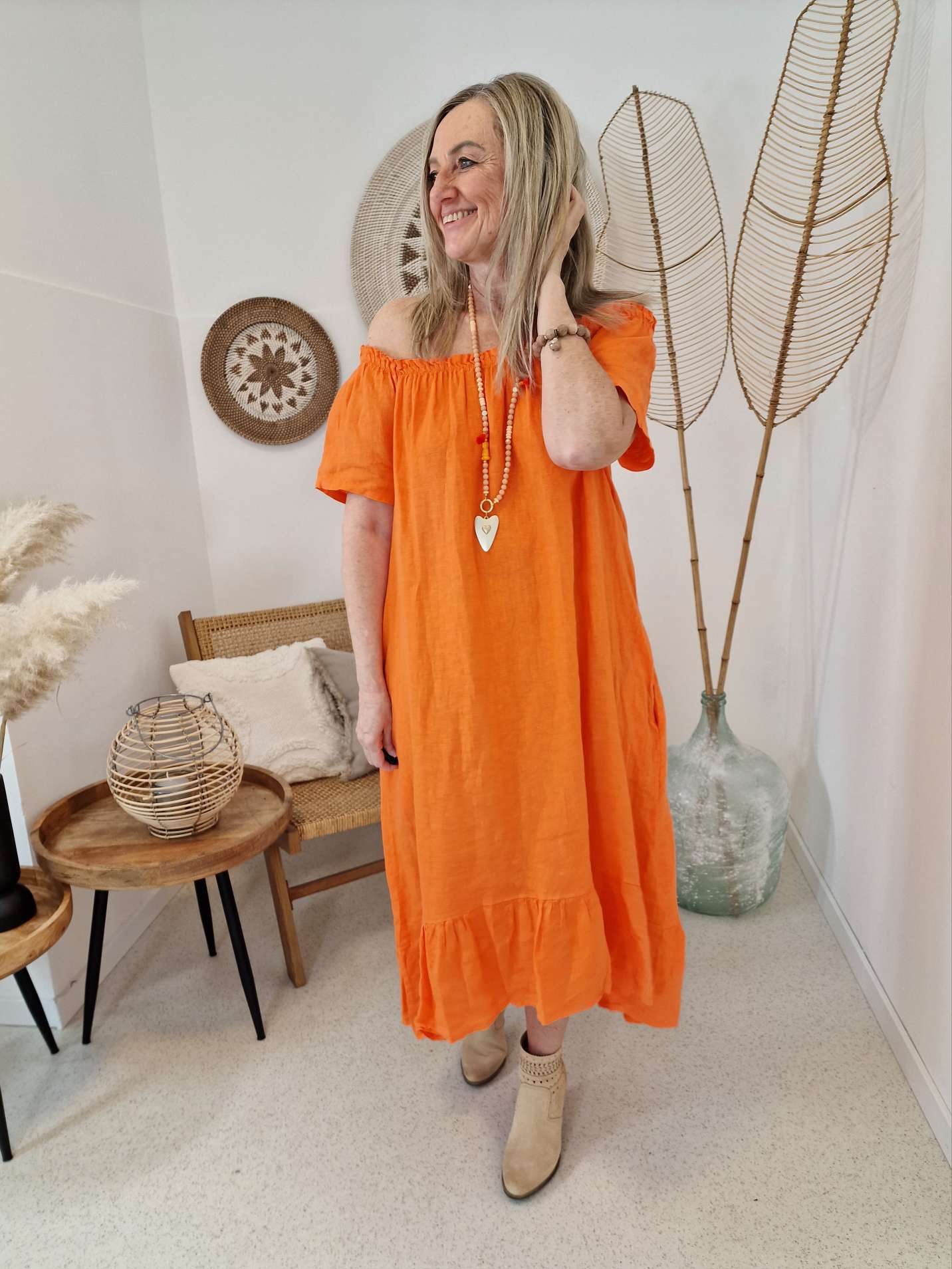 LINEN TUNIKA DRESS LUISE ORANGE 34-42 Made in Italy Leinen Kleid Leinenkleid Linendress LINEN TUNIKA DRESS LUISE ORANGE 34-42 Made in Italy Leinen Kleid Leinenkleid Linendress