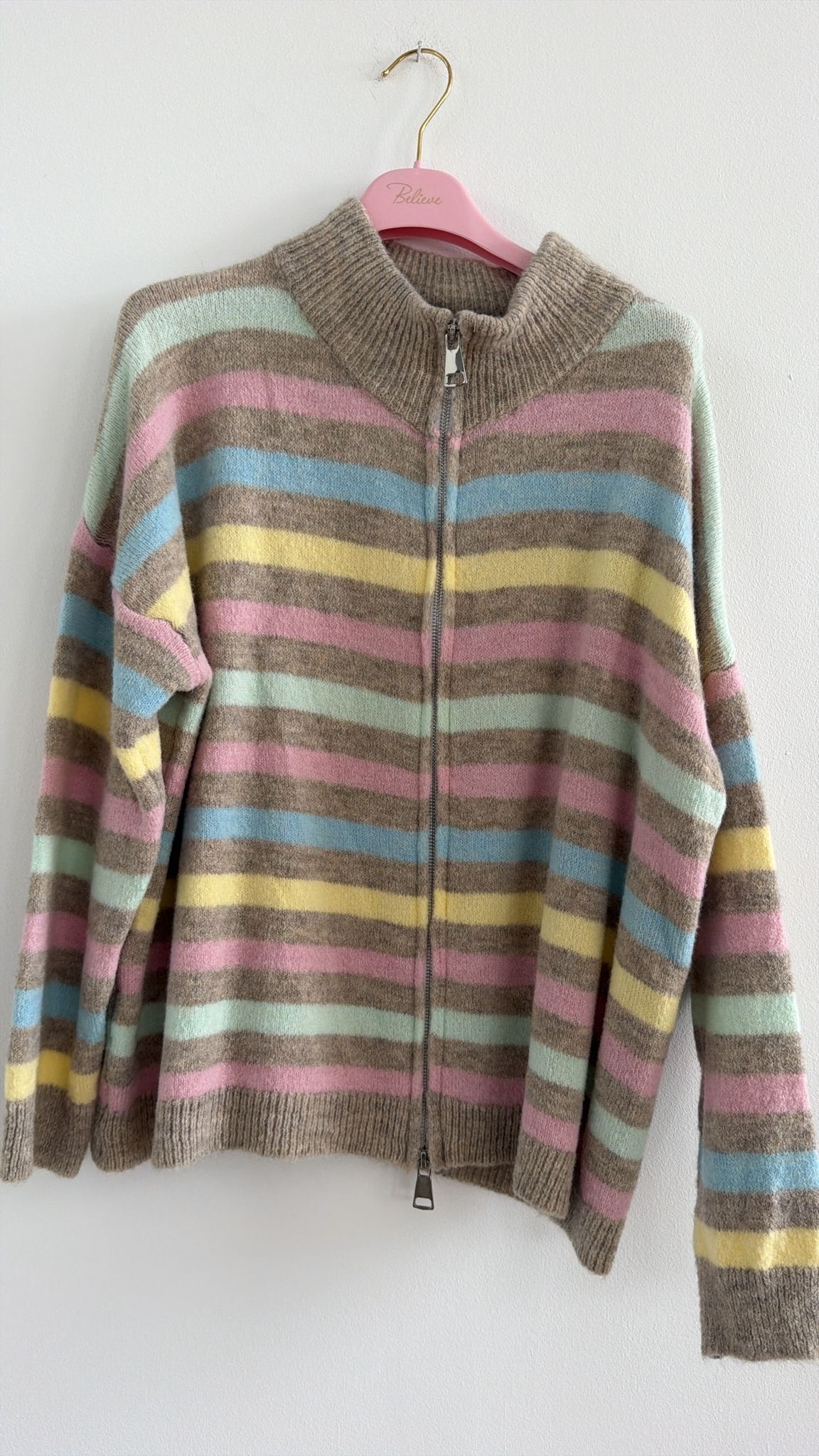 Strickjacke mit Streifen & Zwei-Wege-Reißverschluss Cardigan I NO.SJ0022 I Made in Italy 34-40/42