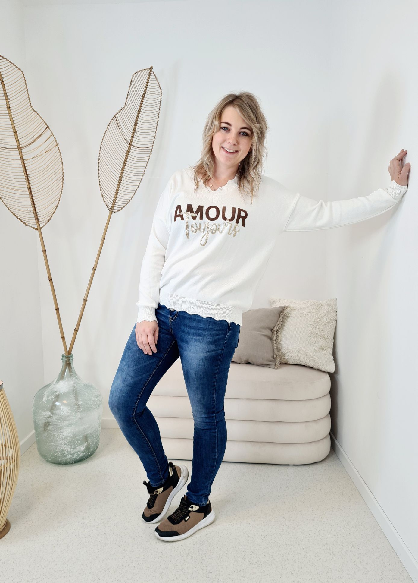 LONGSLEEVE SHIRT AMOUR TOUJORS CREME 34-42Made in Italy Langarm Pullover Oversize LONGSLEEVE SHIRT AMOUR TOUJORS CREME 34-42Made in Italy Langarm Pullover Oversize