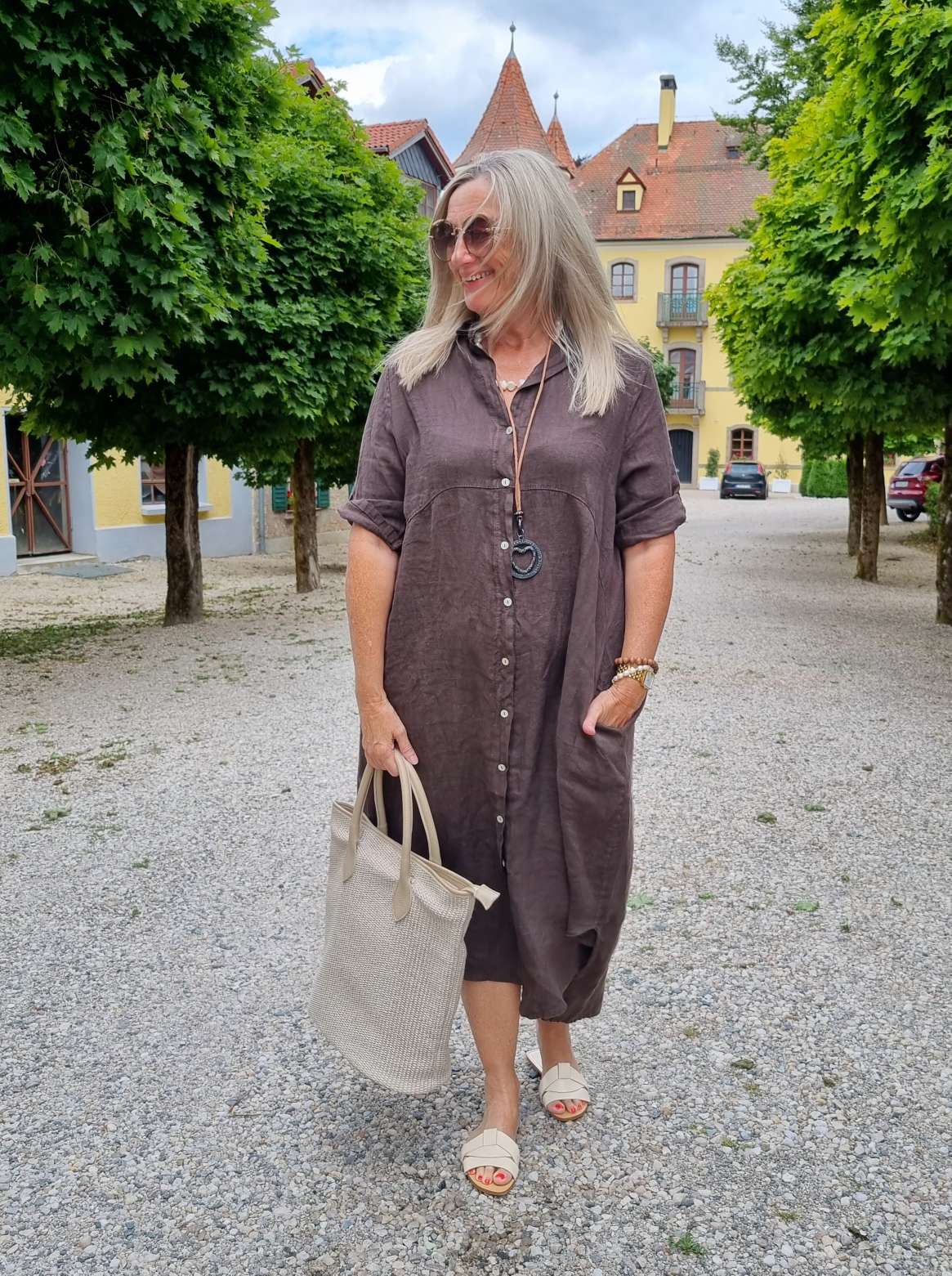 LINEN DESS WILMA BRAUN 34-42 Made in Italy Leinen Kleid Long Bluse Mantel LINEN DESS WILMA BRAUN 34-42 Made in Italy Leinen Kleid Long Bluse Mantel