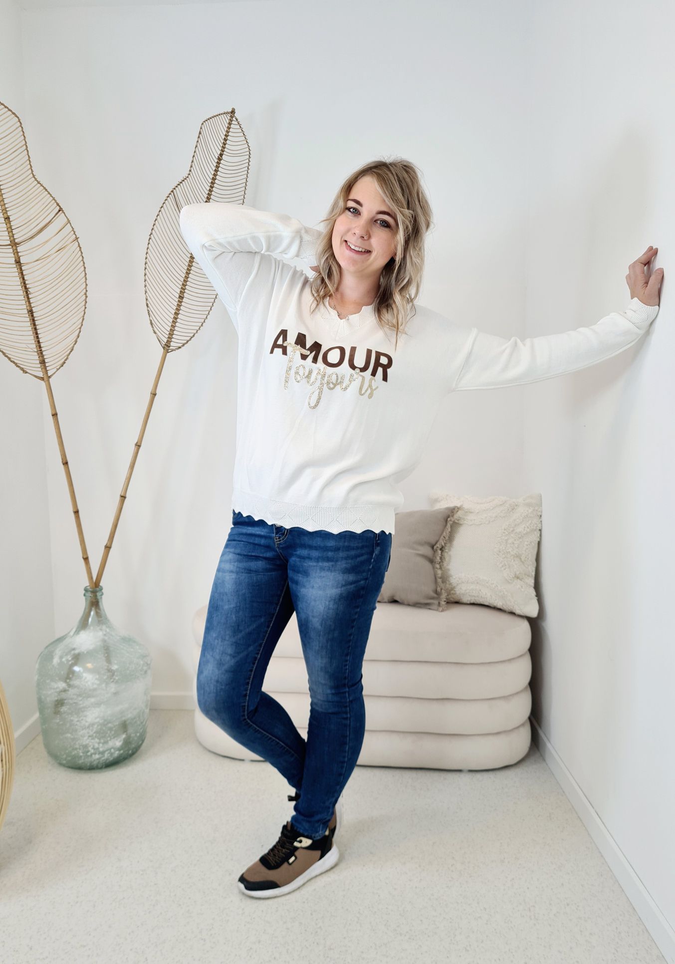 LONGSLEEVE SHIRT AMOUR TOUJORS CREME 34-42Made in Italy Langarm Pullover Oversize LONGSLEEVE SHIRT AMOUR TOUJORS CREME 34-42Made in Italy Langarm Pullover Oversize
