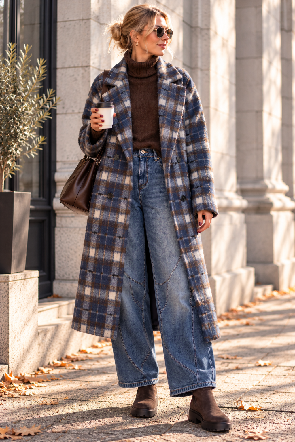 Oversize Karomantel MA0184 im kuscheligen Woll-Look  Made in Italy Gr 34-42