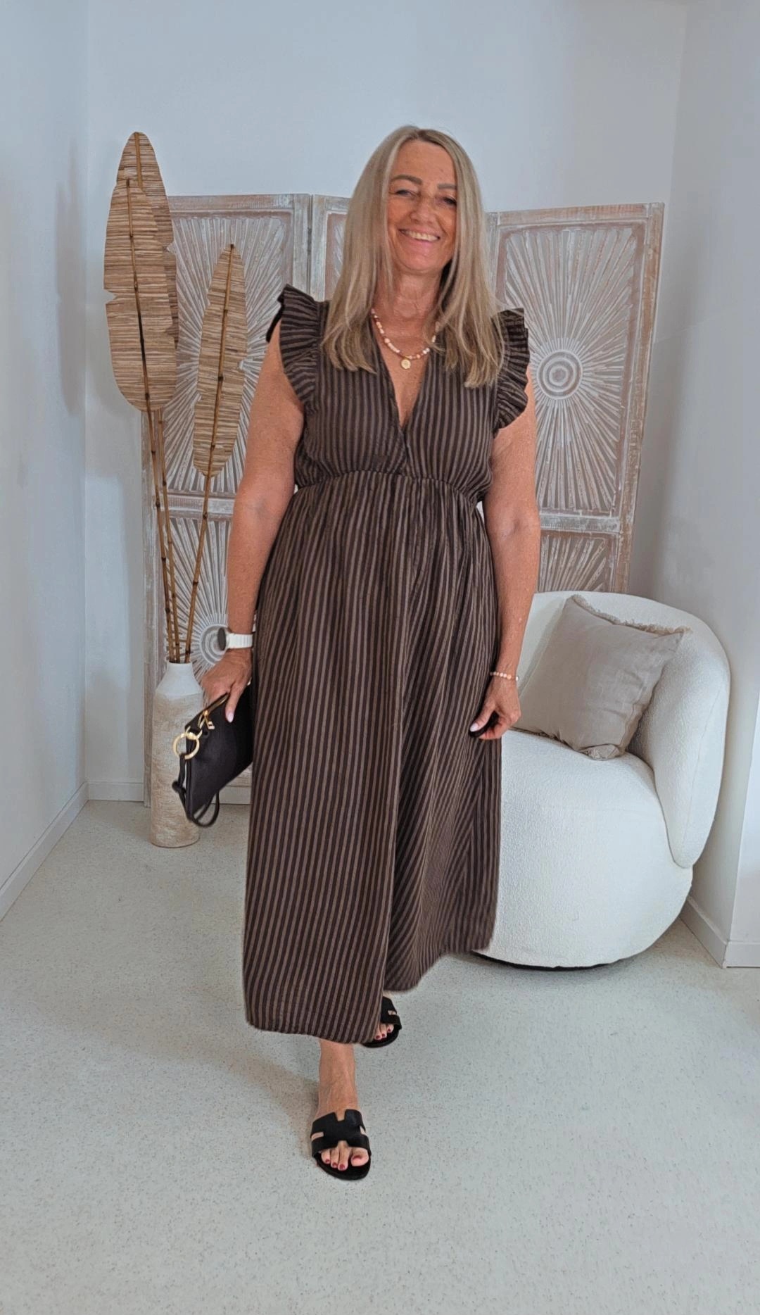 MUSSELIN KLEID ZOE STRIPES 34 - 42 Made in Italy ärmellos Rüsche 