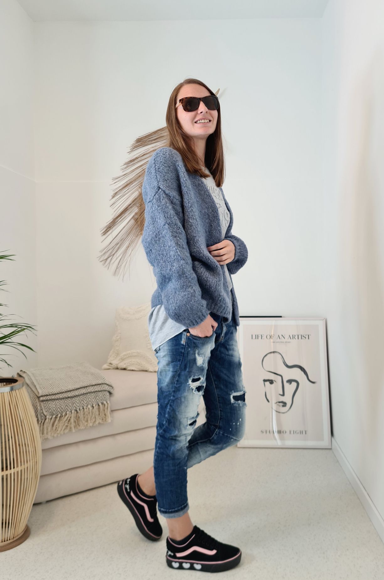 KNIT CARDIGAN MILLY BLAU 34-42 Made in Italy kurze Strickjacke KNIT CARDIGAN MILLY BLAU 34-42 Made in Italy kurze Strickjacke