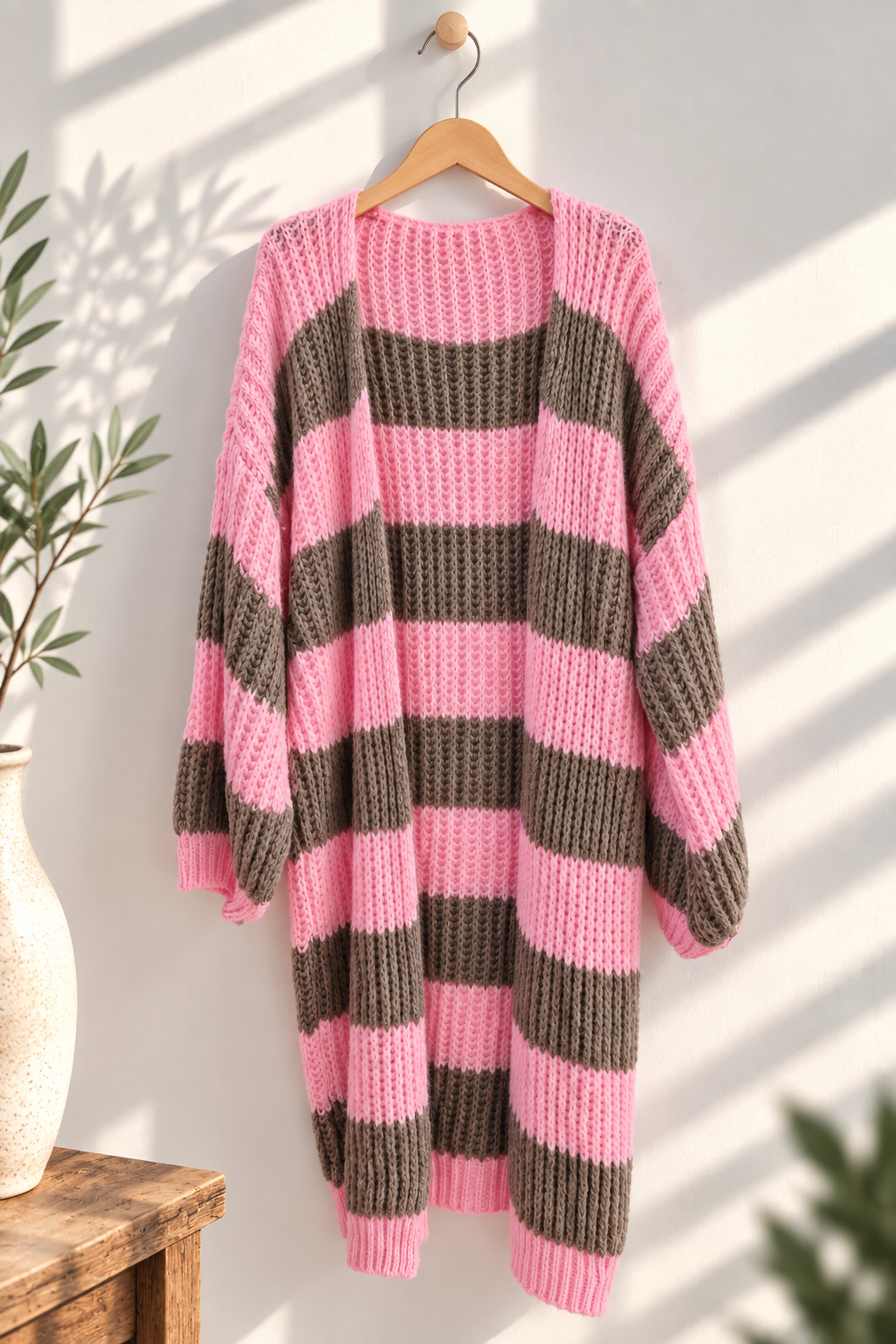 Strickjacke Blockstreifen SJ0015 lang weich & lässig I Strickjacke I Made in Italy I 34-42/44