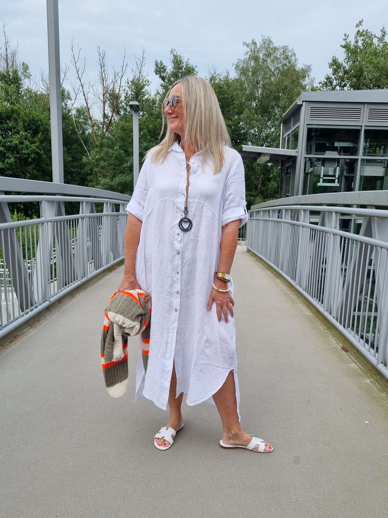 LINEN DESS WILMA WEISS 34-42 Made in Italy Leinen Kleid Long Bluse Mantel LINEN DESS WILMA WEISS 34-42 Made in Italy Leinen Kleid Long Bluse Mantel