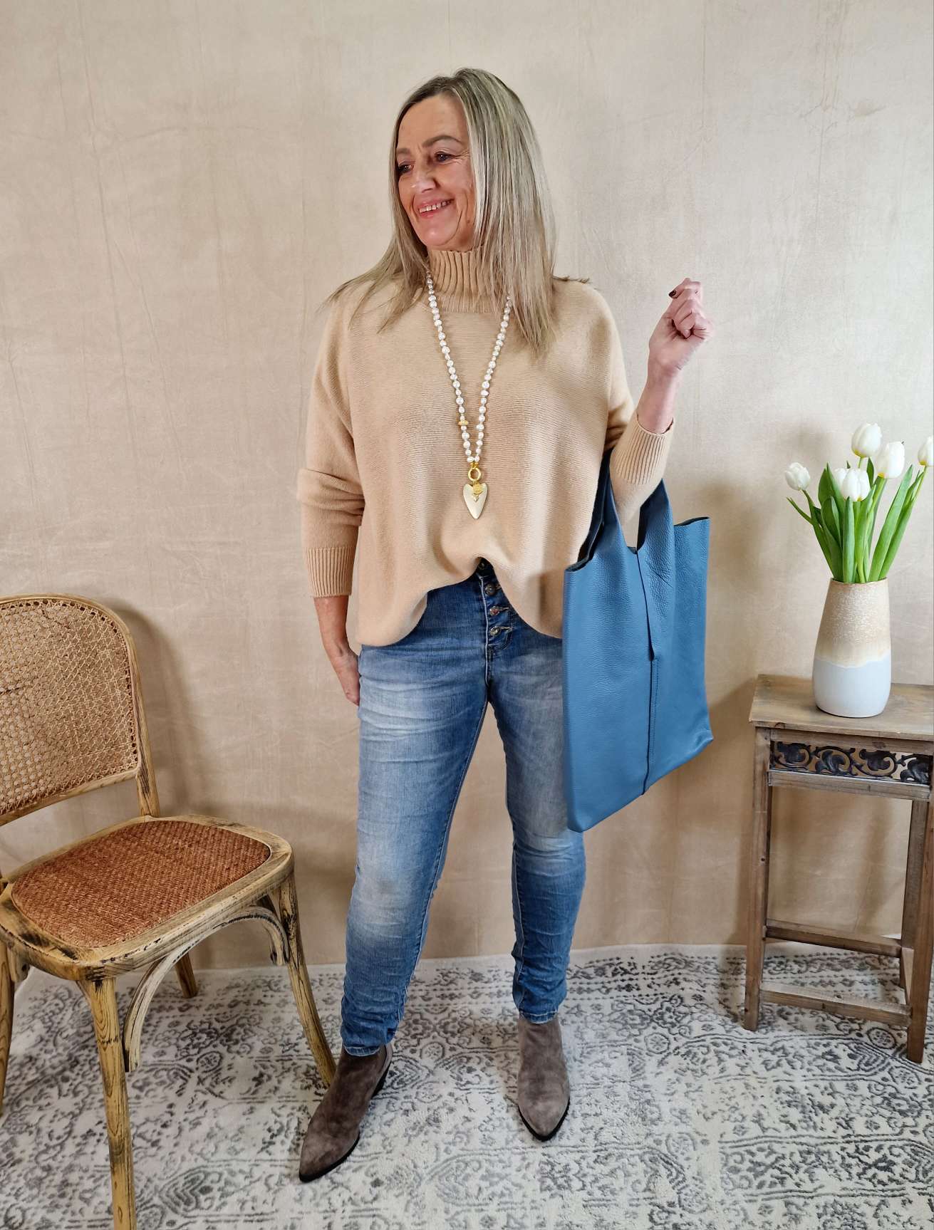  EDLER BASIC ROLLKRAGEN PULLOVER SAMANTHA CAMEL 34-42 Made in Italy Strickpullover Sweatshirt Longsleeve