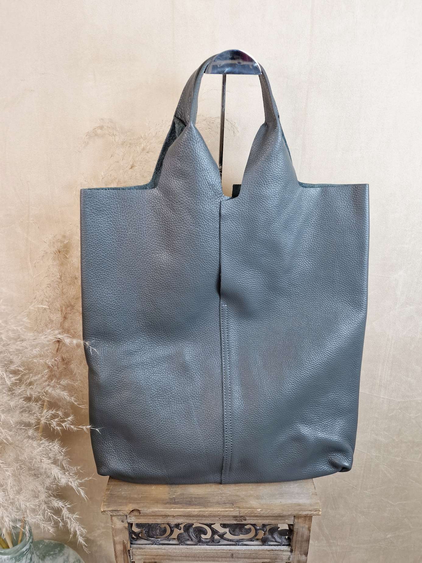 LEDER SHOPPER ADAM BIG ANTHRAZIT Made in Italy Echtleder Tasche Schultertasche versch. Farben  