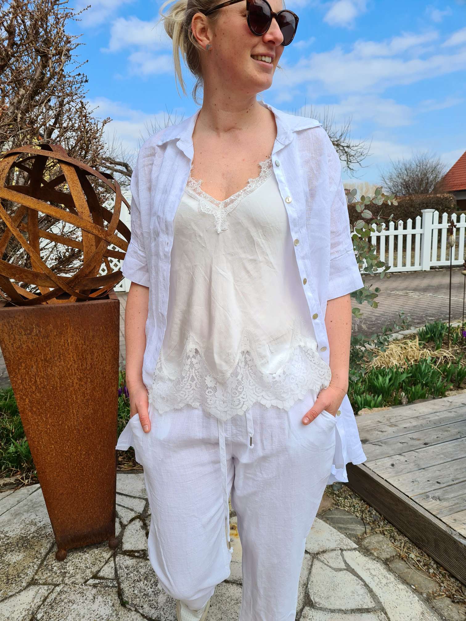 LINEN TUNIKA AREZZO LONG WEISS Leinen Bluse Kleid Made in Italy 34-42 Longbluse LINEN TUNIKA AREZZO LONG WEISS Leinen Bluse Kleid Made in Italy 34-42 Longbluse