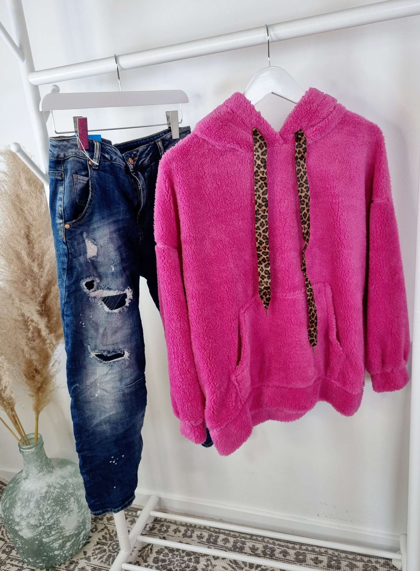 HOODIE ROSIE TEDDY PINK Sweater Kapuze Made in Italy 34-42 Longsleeve Pullover LEO versch. Farben HOODIE ROSIE TEDDY PINK Sweater Kapuze Made in Italy 34-42 Longsleeve Pullover LEO versch. Farben