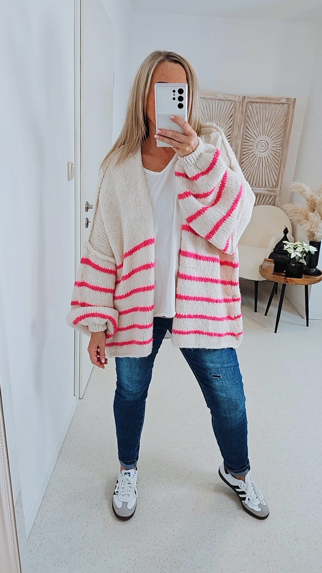 OVERSIZE CARDIGAN BÄRBEL STRIPES Aussennaht 34-44 Strickjacke Made in Italy Streifen