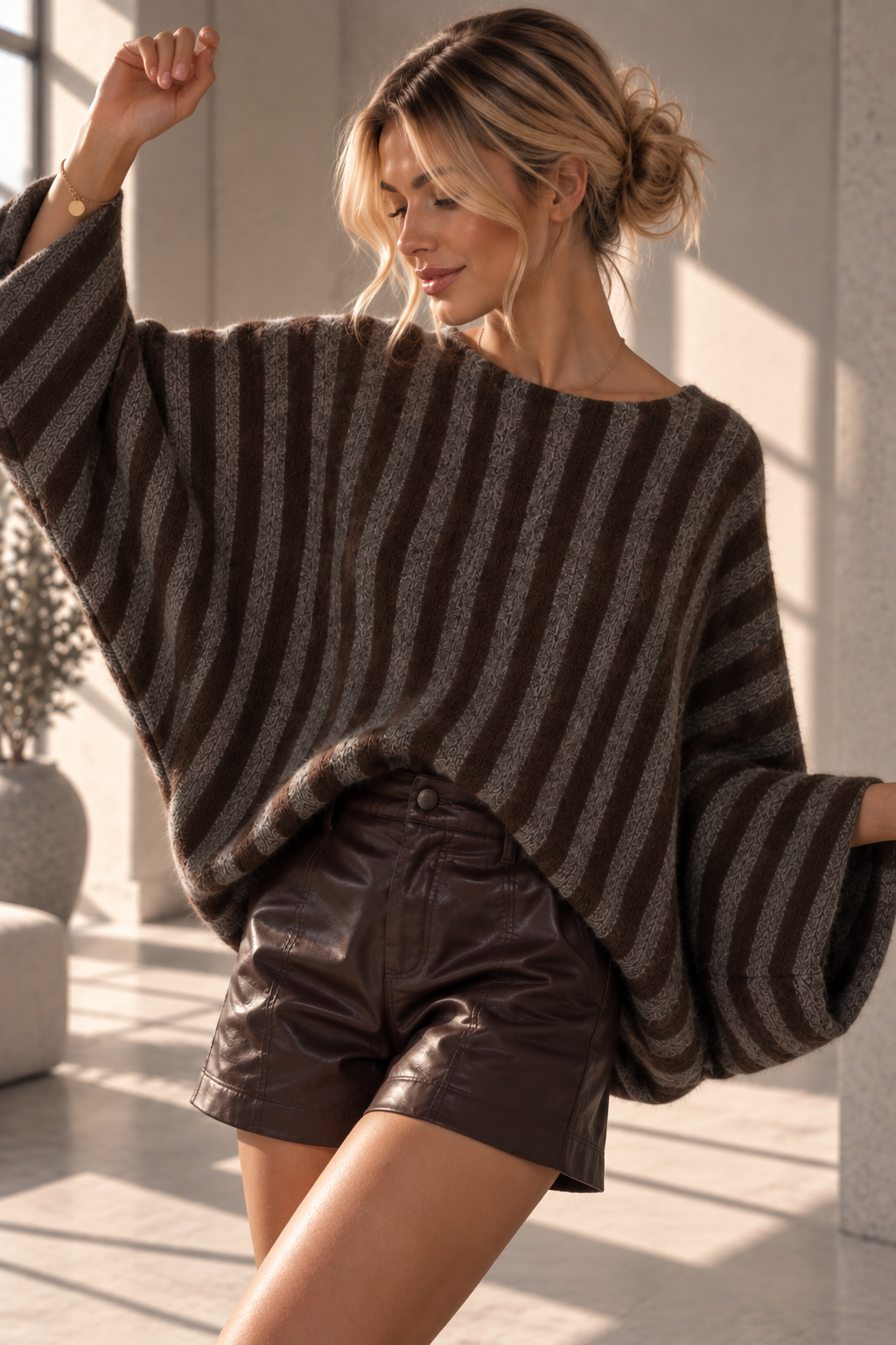 H00119 Oversize Fledermaus-Strickpullover mit Alpaka I 34-46/48 I Made in Italy