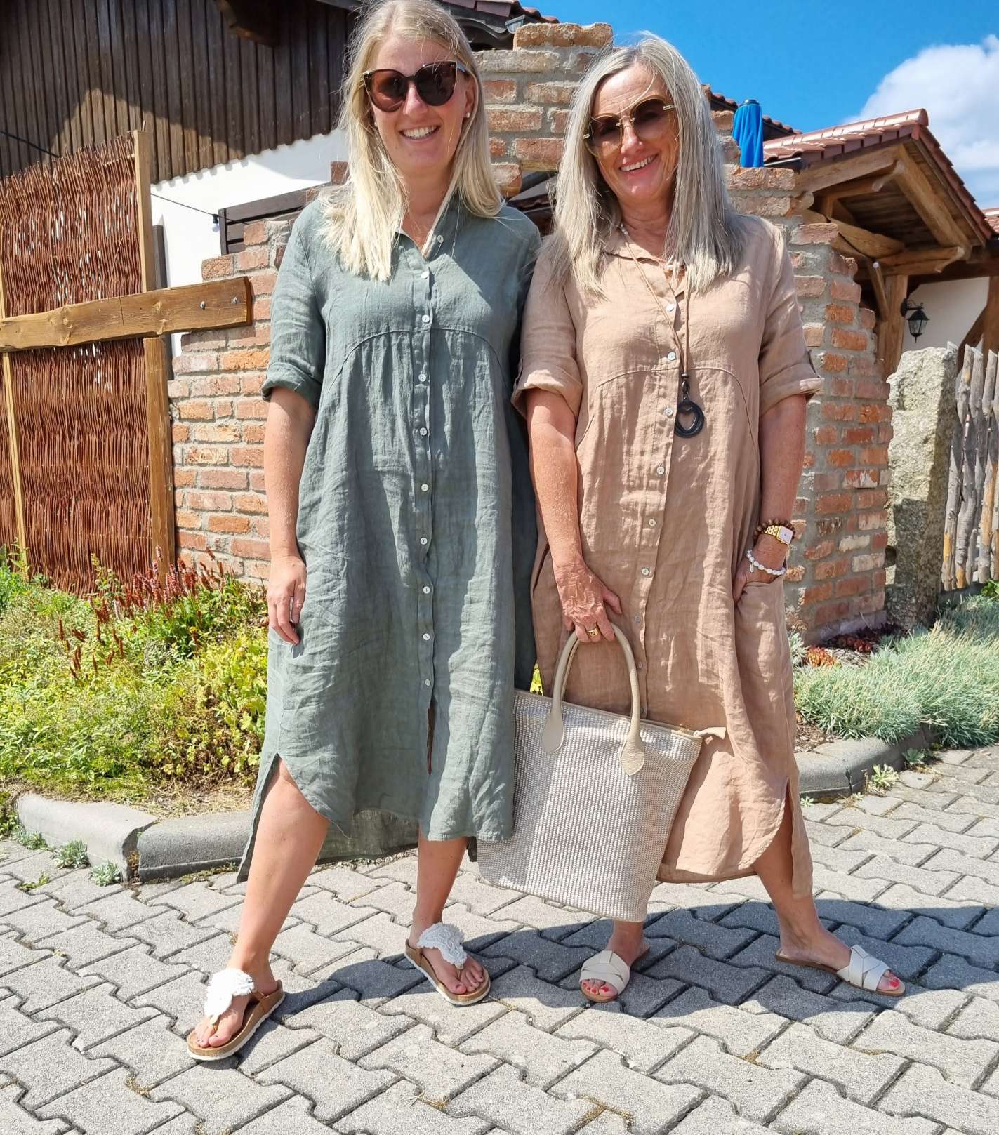 LINEN DESS WILMA CAMEL 34-42 Made in Italy Leinen Kleid Long Bluse Mantel LINEN DESS WILMA CAMEL 34-42 Made in Italy Leinen Kleid Long Bluse Mantel