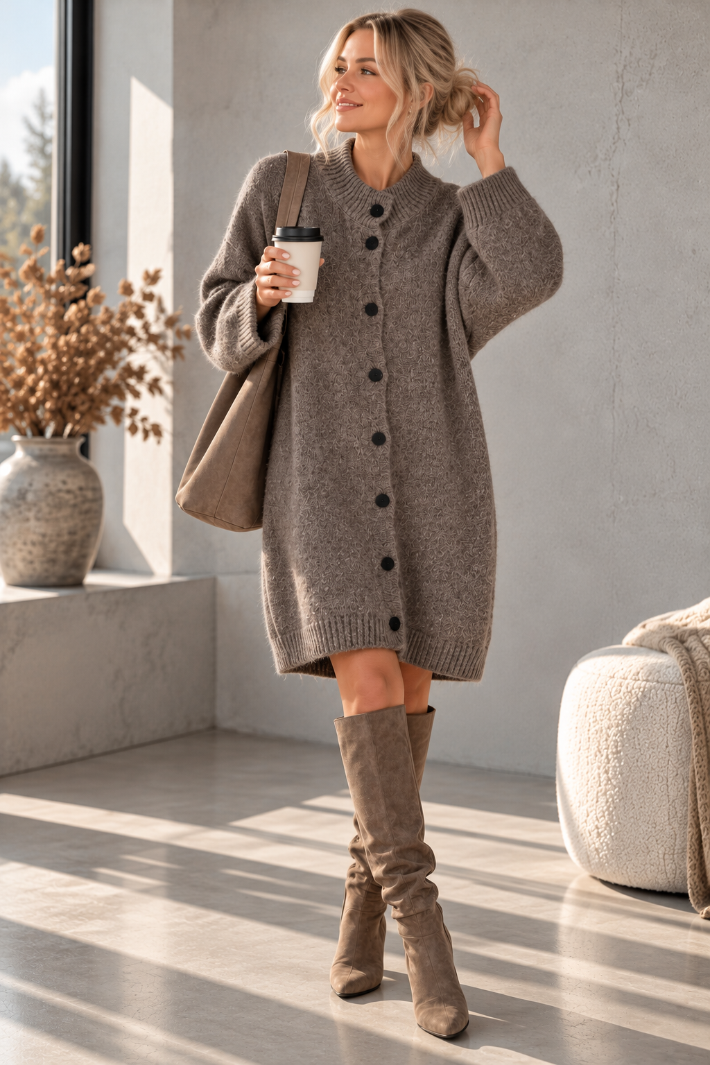 Strickkleid mit Knopfleiste & Taschen UNI SK0192 I Made in Italy 34-42