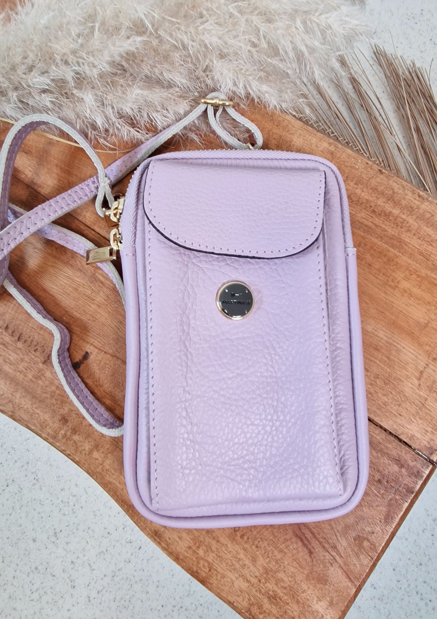HANDYTASCHE MARTINA FLIEDER Ledertasche Umhängetasche Made in Italy echt Leder Tasche