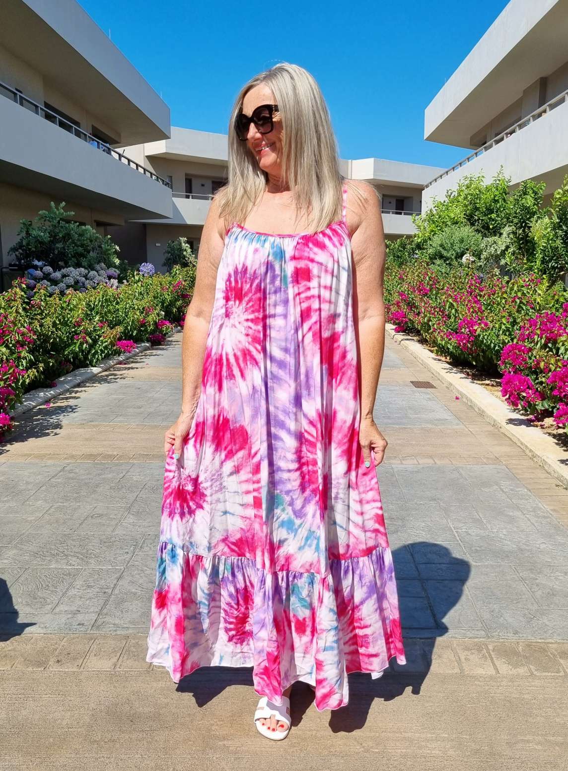 SPAGHETTI DRESS DALLAS PINK 34-42 Made in Italy Maxi Kleid Sommer Strandkleid Abendkleid BATIK Tie Dye SPAGHETTI DRESS DALLAS PINK 34-42 Made in Italy Maxi Kleid Sommer Strandkleid Abendkleid BATIK Tie Dye
