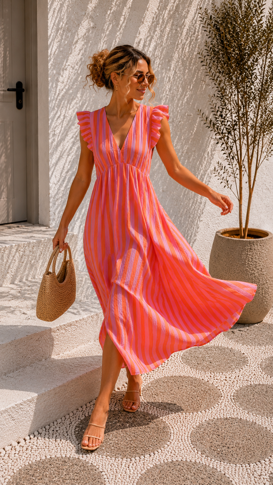 MUSSELIN KLEID ZOE STRIPES 34 - 42 Made in Italy ärmellos Rüsche
