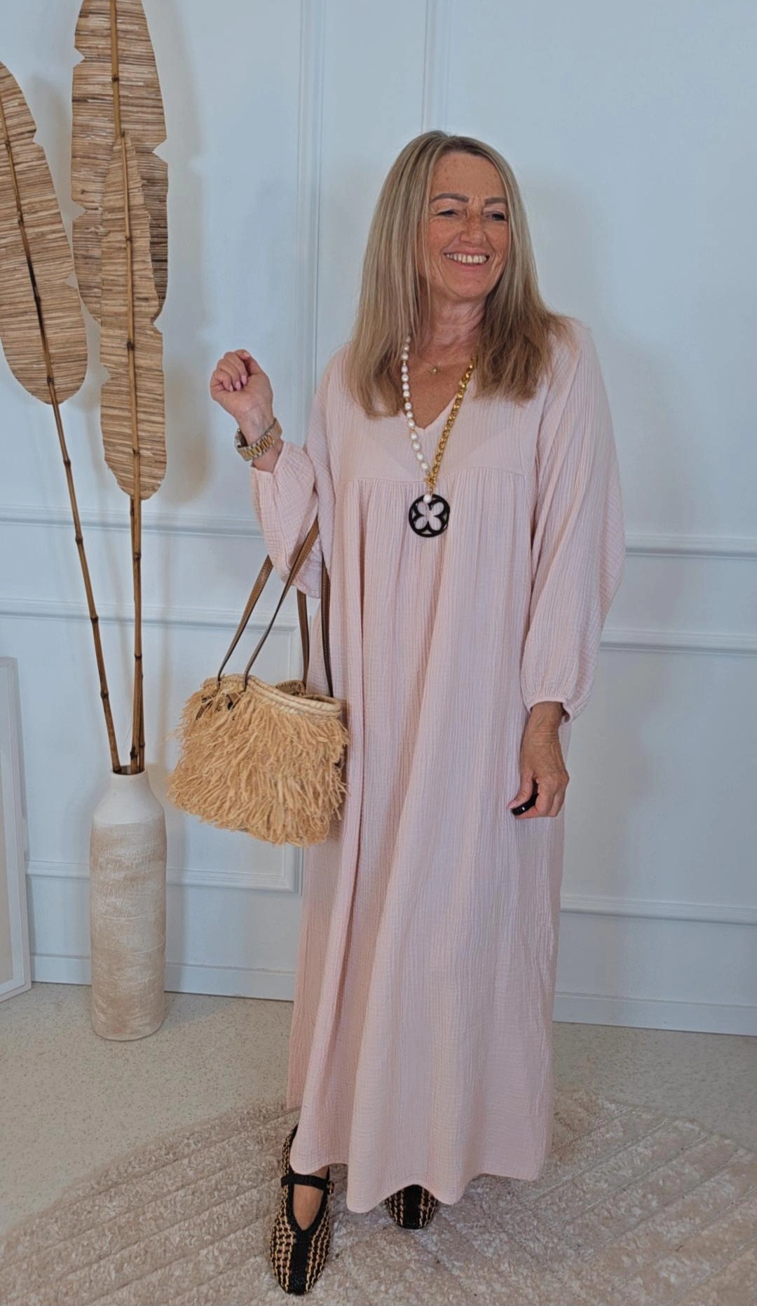 MUSSELIN MAXI DRESS PAROS NEW Made in Italy 34-46/48  Oversize Kleid