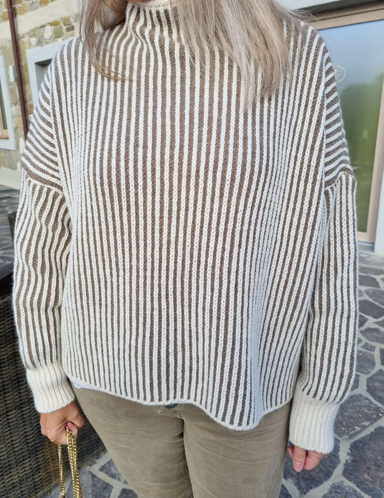 KNIT SWEATER MEGAN STRIPES BRAUN Strickpullover Pullover 34-40/42 Made in Italy versch. Farben KNIT SWEATER MEGAN STRIPES BRAUN Strickpullover Pullover 34-40/42 Made in Italy versch. Farben