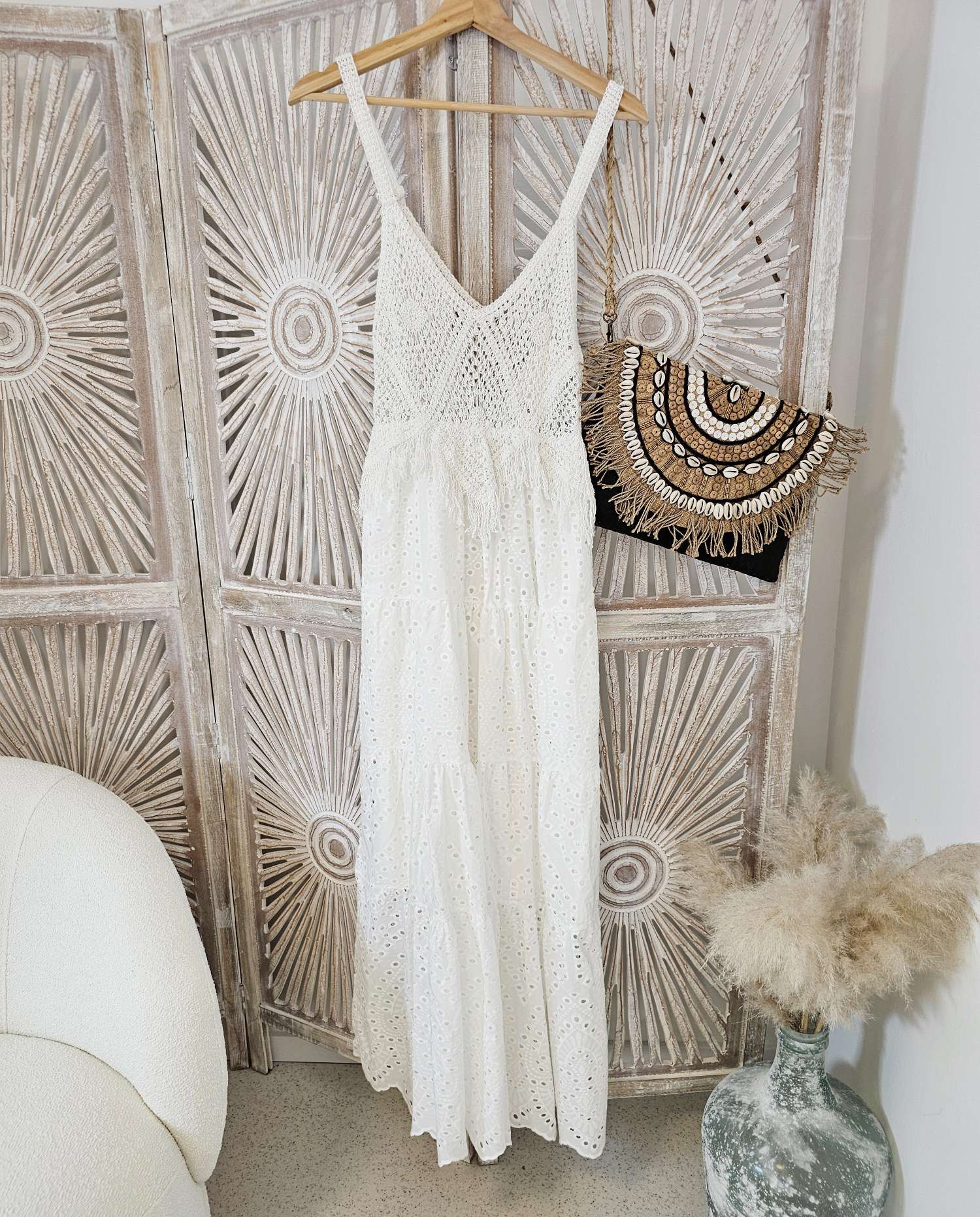 SPAGHETTI DRESS RUBY LOCHSTICKEREI 34-40 Made in Italy langes Kleid Baumwolle