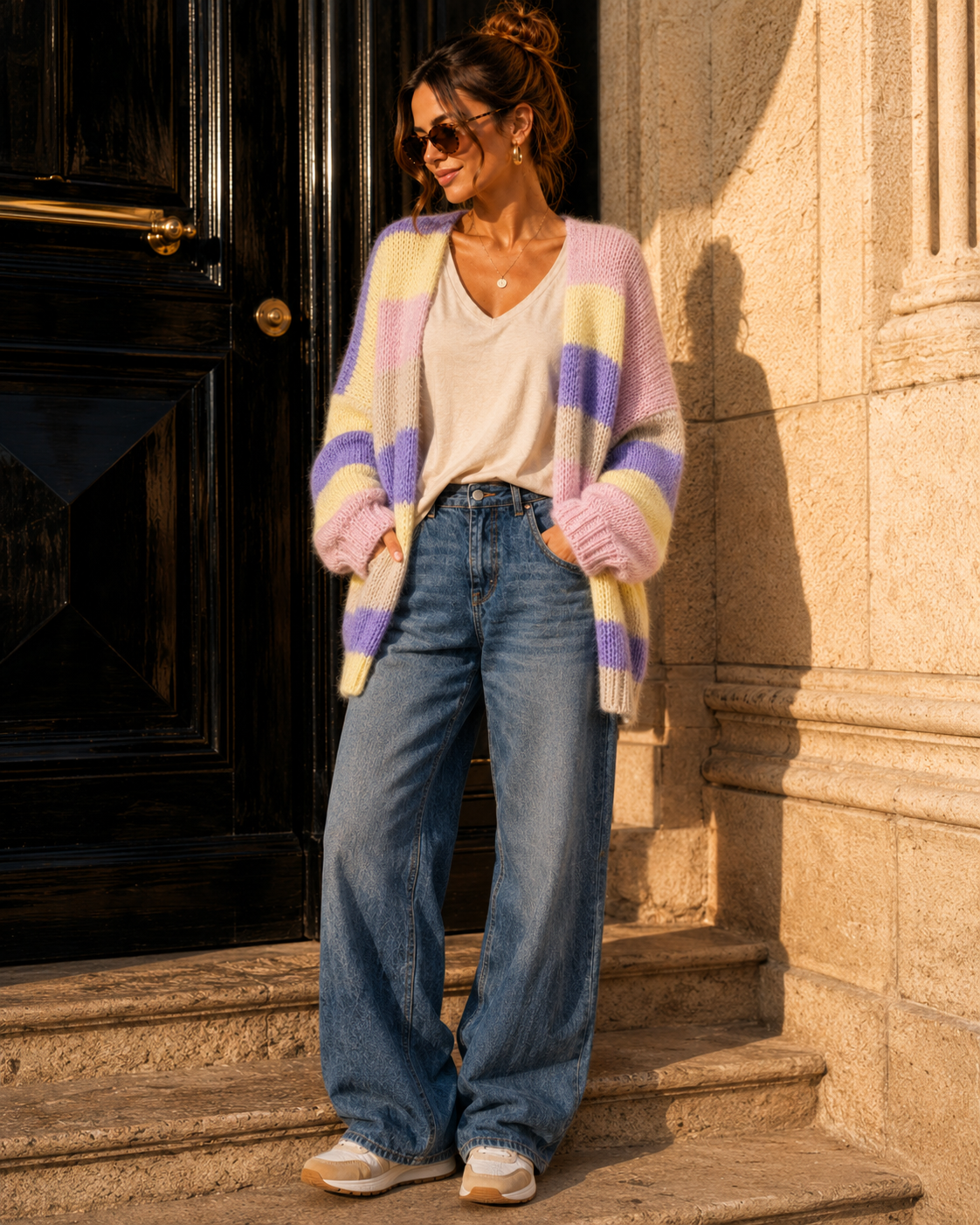 Cardigan mit Blockstreifen Strickjacke I SJ0035 I Made in Italy 34-44